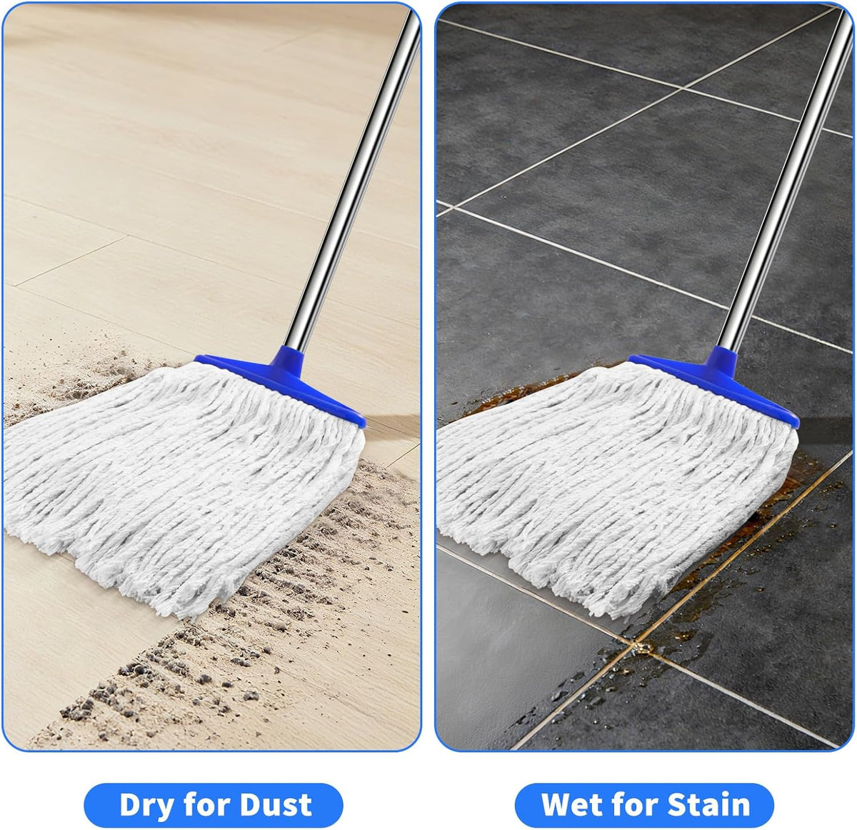 Indoor Cotton Mops for Floor Cleaning - Indoor Cleaning Mop for Wood Floors, Tile, Hardwood Floor
