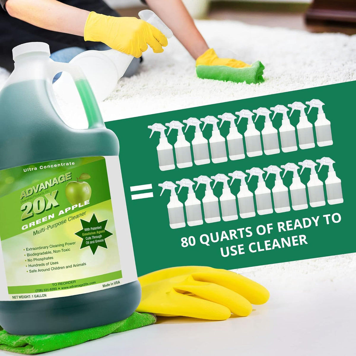 All Purpose Cleaner Concentrate - Advanage 20X The Wonder Cleaner Green Apple for All Surfaces