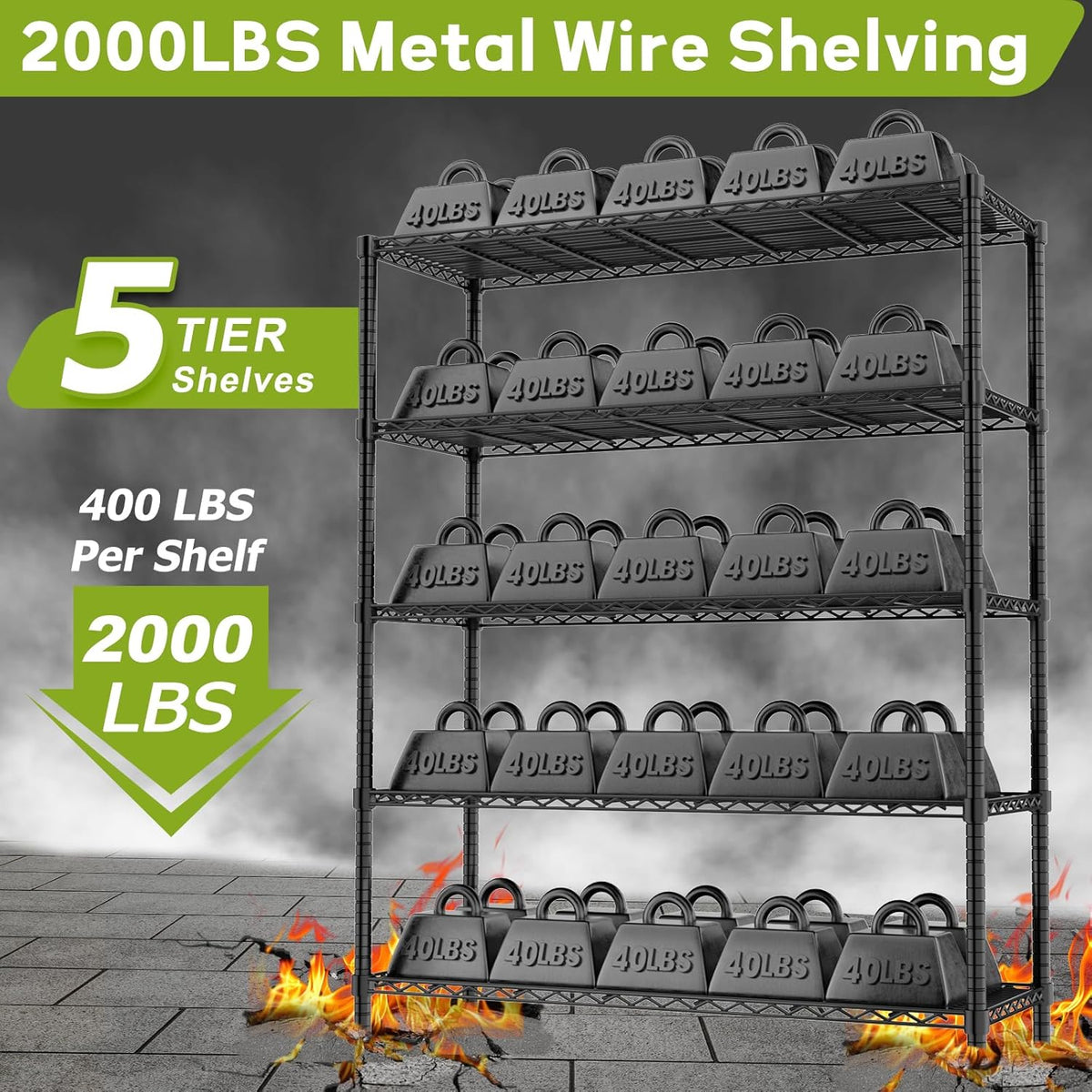 Storage Shelves, 4 PCS 48" L x 20" W x 72" H Heavy Duty Garage Wire Shelving Unit Loads 2000LBS