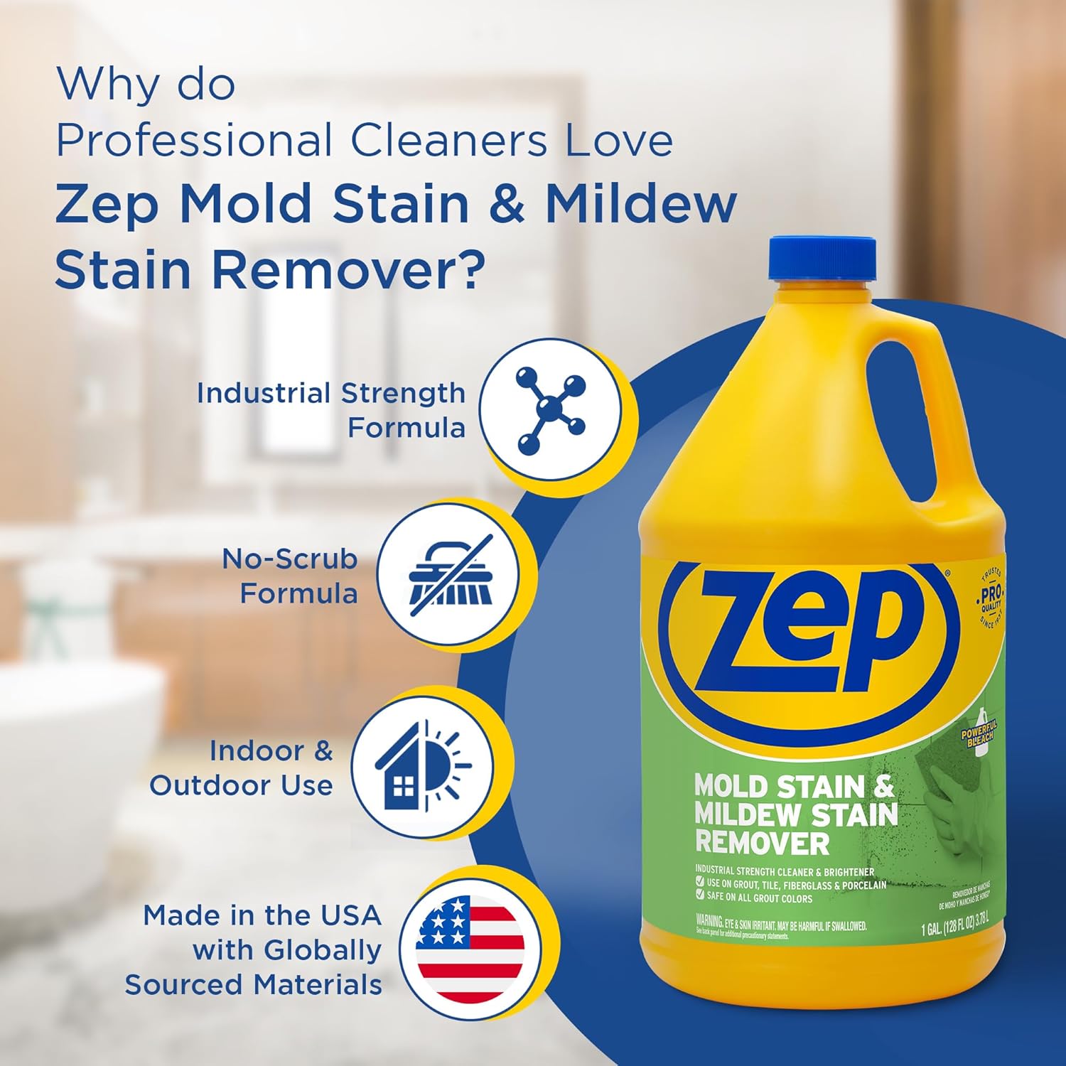 Zep Mold Stain and Mildew Stain Remover 1 Gallon (Case of 2) ZUMILDEW128 - Professional Strength No