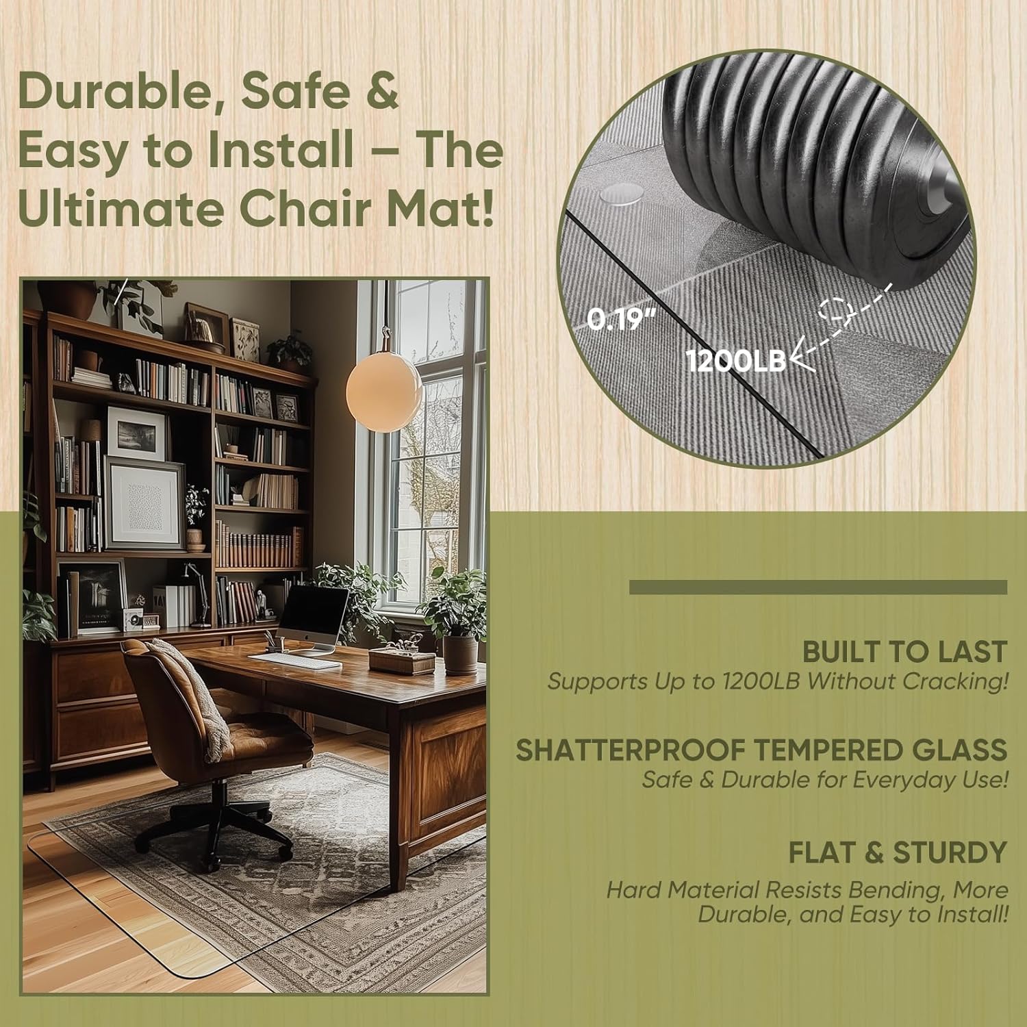 Office Chair Mat for Carpet & Hardwood, Upgraded 29" x 42" Dual Use Tempered Glass Chair Mat for