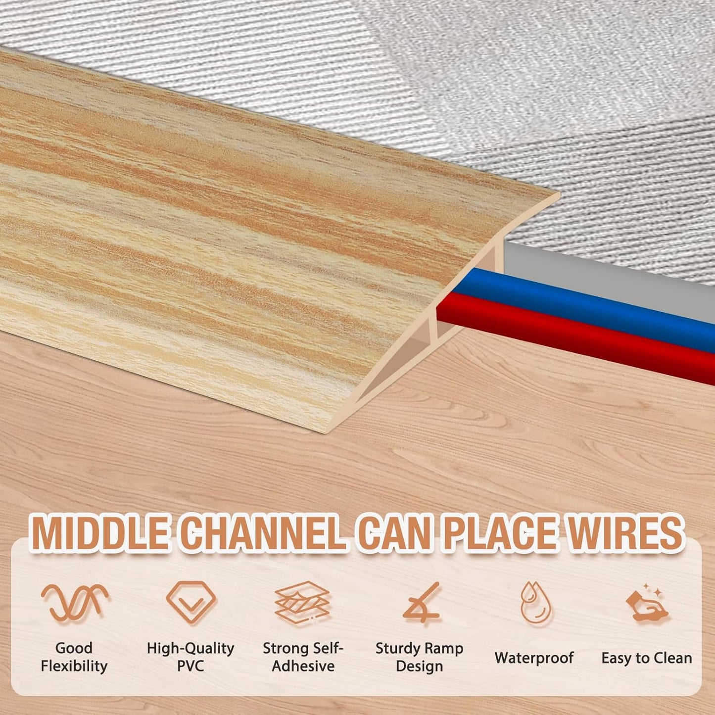 Floor Transition Strip Self Adhesive Vinyl Door Threshold for Doorways Carpet Edging Trim Overlap