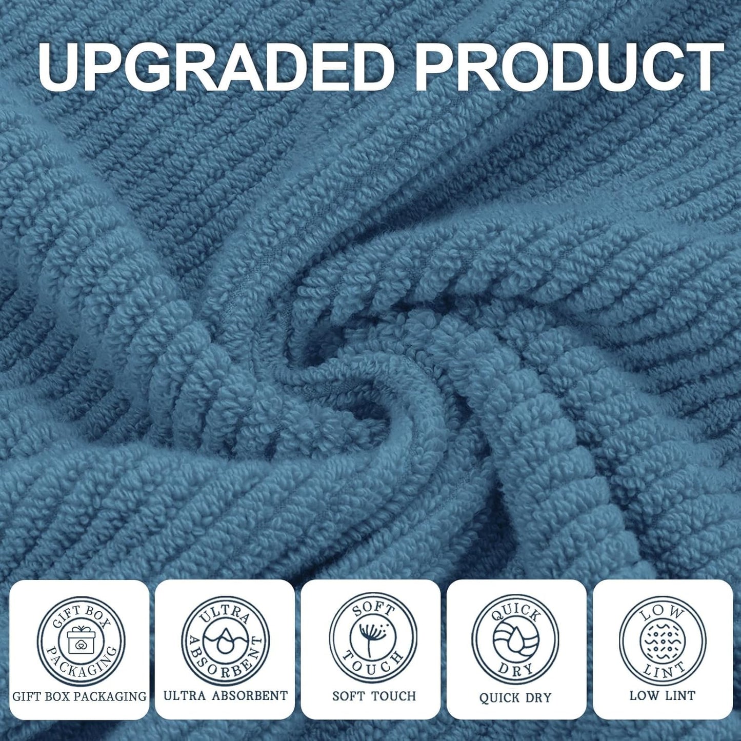 Blue Washcloths 6 Pack, 13"x13" - 100% Cotton | Lightweight | Thick | Quick Dry | Soft | Absorbent