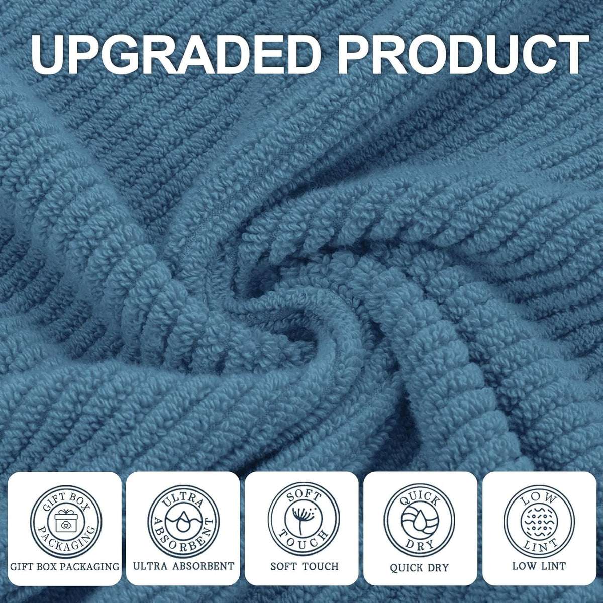 Blue Washcloths 6 Pack, 13"x13" - 100% Cotton | Lightweight | Thick | Quick Dry | Soft | Absorbent