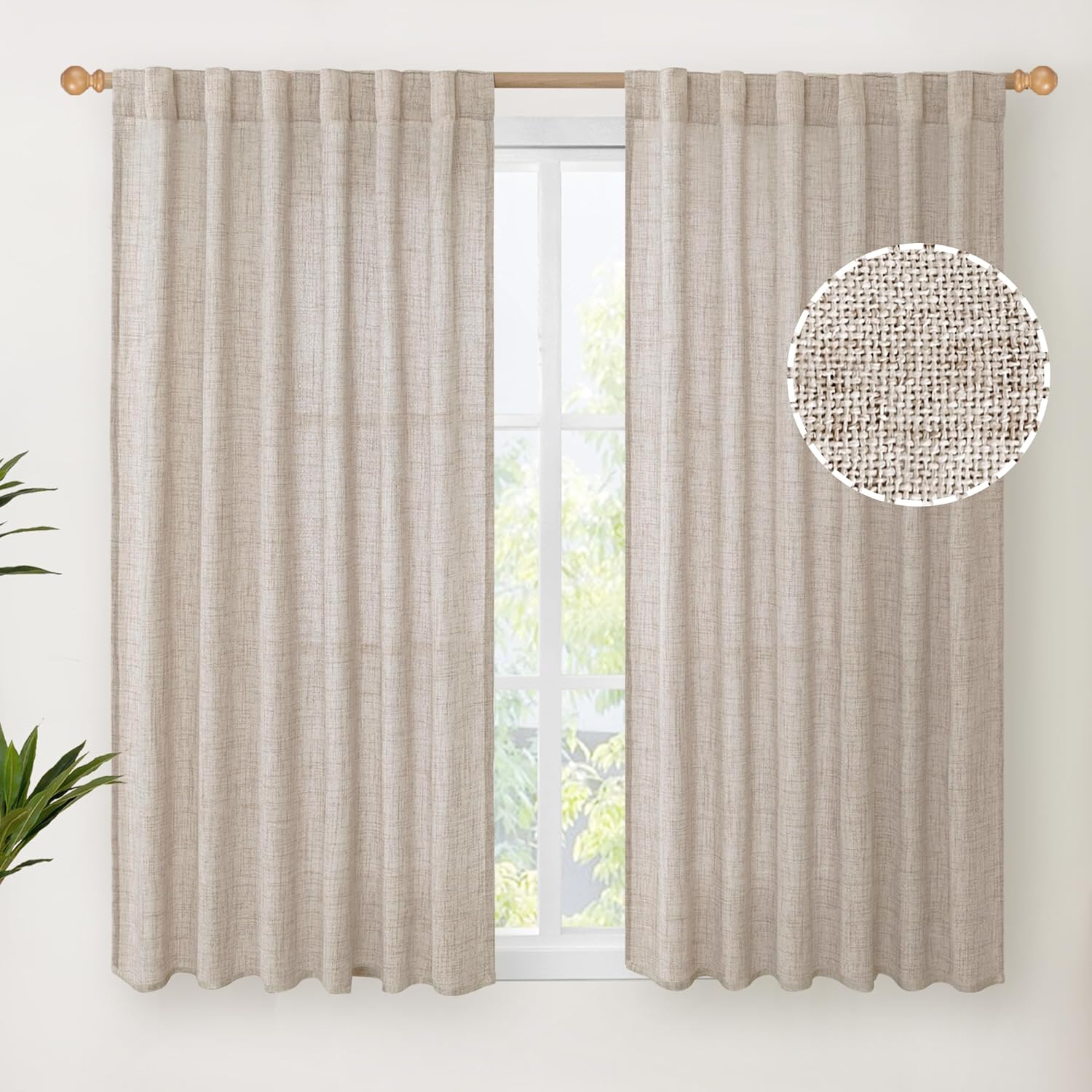 YoungsTex Short Linen Curtains 54 Inches Long for Living Room, Light Filtering Rod Pocket Burlap