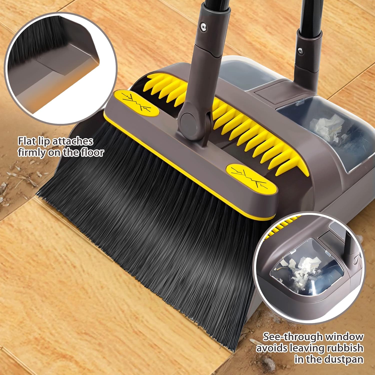 JEHONN Broom with Dustpan Combo Set, Long Handle Lightweight 180 Degree Rotating Sweeping Brush