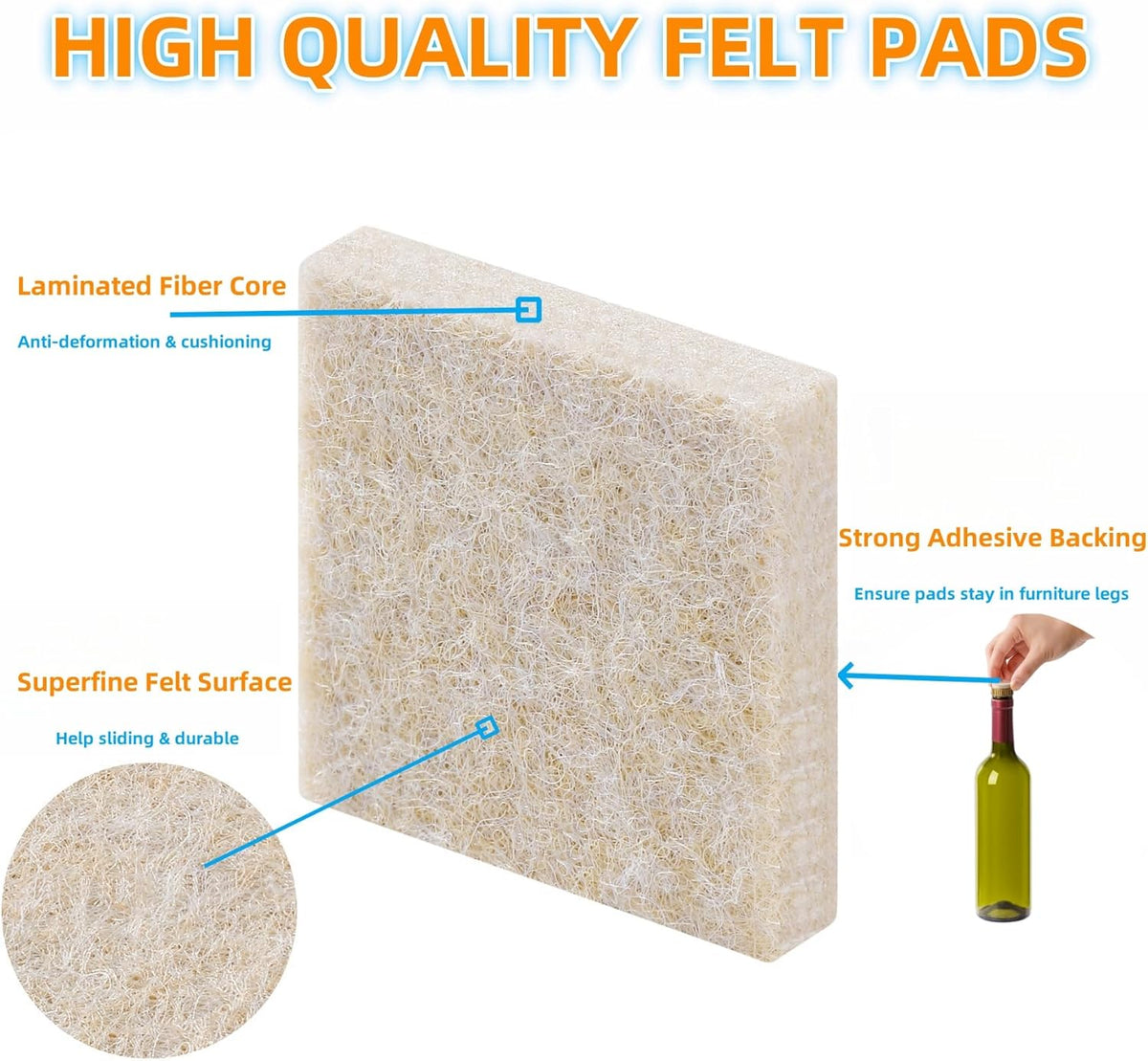 Furnigear Felt Furniture Pads for Hardwood Floor - Self Adhesive Chair Felt Pads, Floor Protector