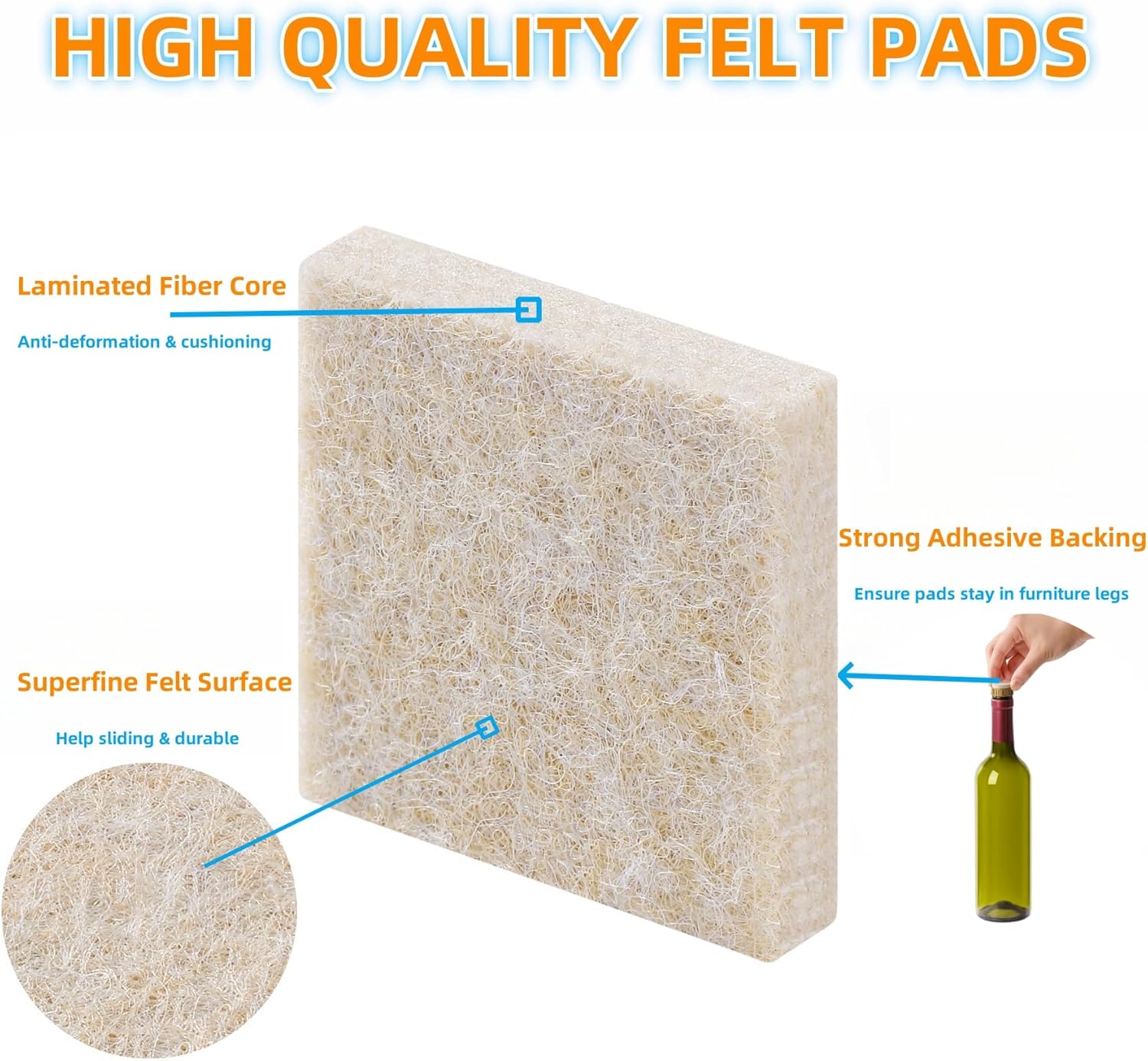 FURNIGEAR Felt Furniture Pads for Hardwood Floors - Self Adhesive Chair Felt Pads, Floor Protector