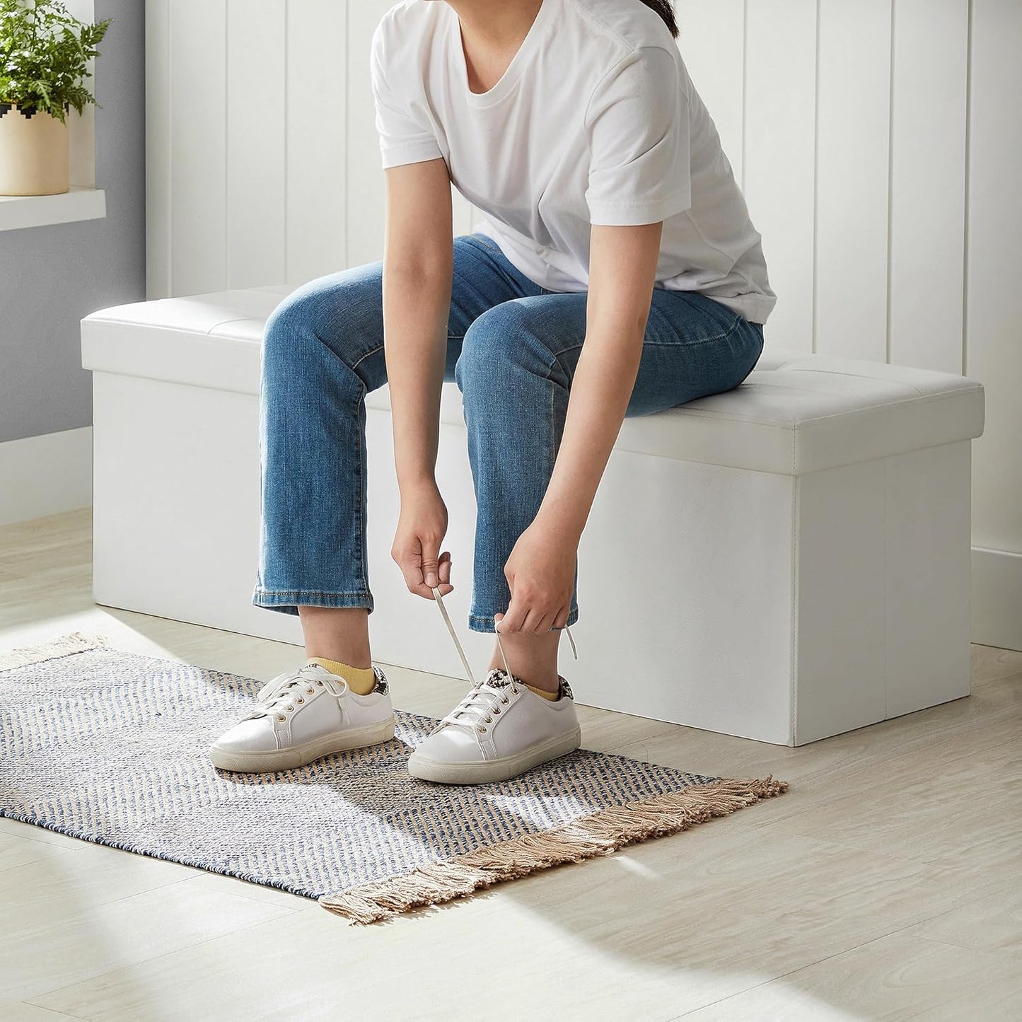 SONGMICS MAZIE Collection - 43 Inches Storage Ottoman Bench with Flipping Lid, Storage Chest with