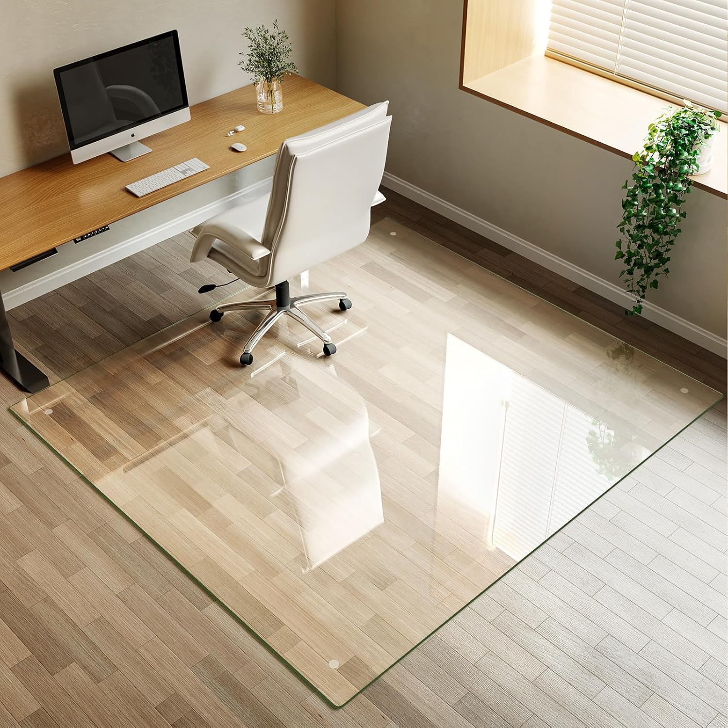 Koonmi Tempered Glass Chair Mat for Hardwood Floors & Carpets, 55" x 55“ Transparent Heavy Duty