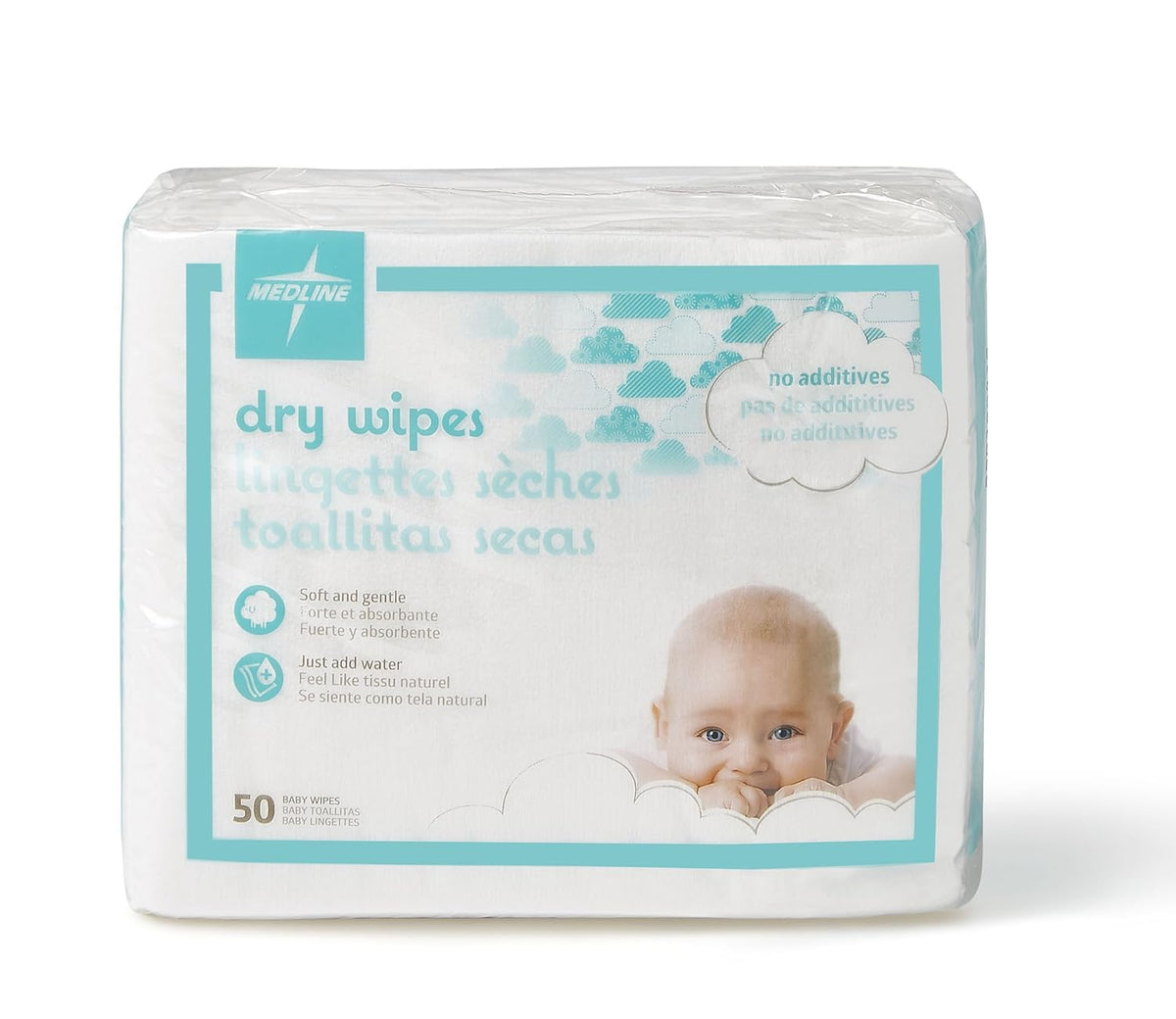 Medline Ultrasoft Disposable Dry Cleansing Cloths, Fragrance-Free, 10 x 13 inches, 50 per Bag, One