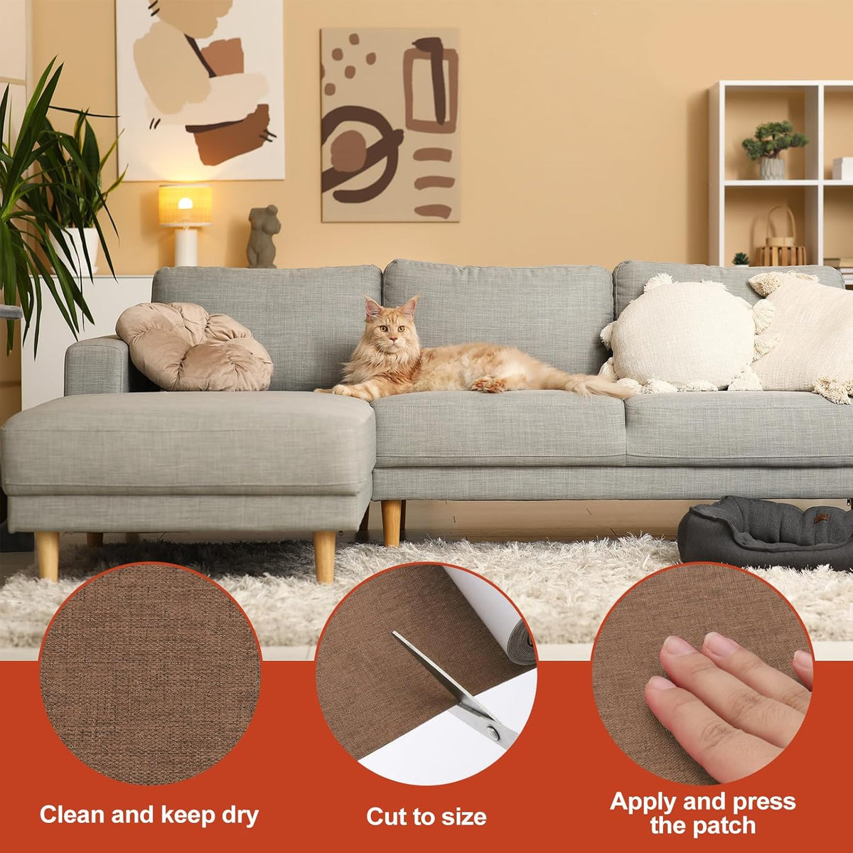 PATIKIL 70x6.2 Inch Linen Repair Tape, Repair Fabric Patch Self Adhesive Couch Patch Line Repair