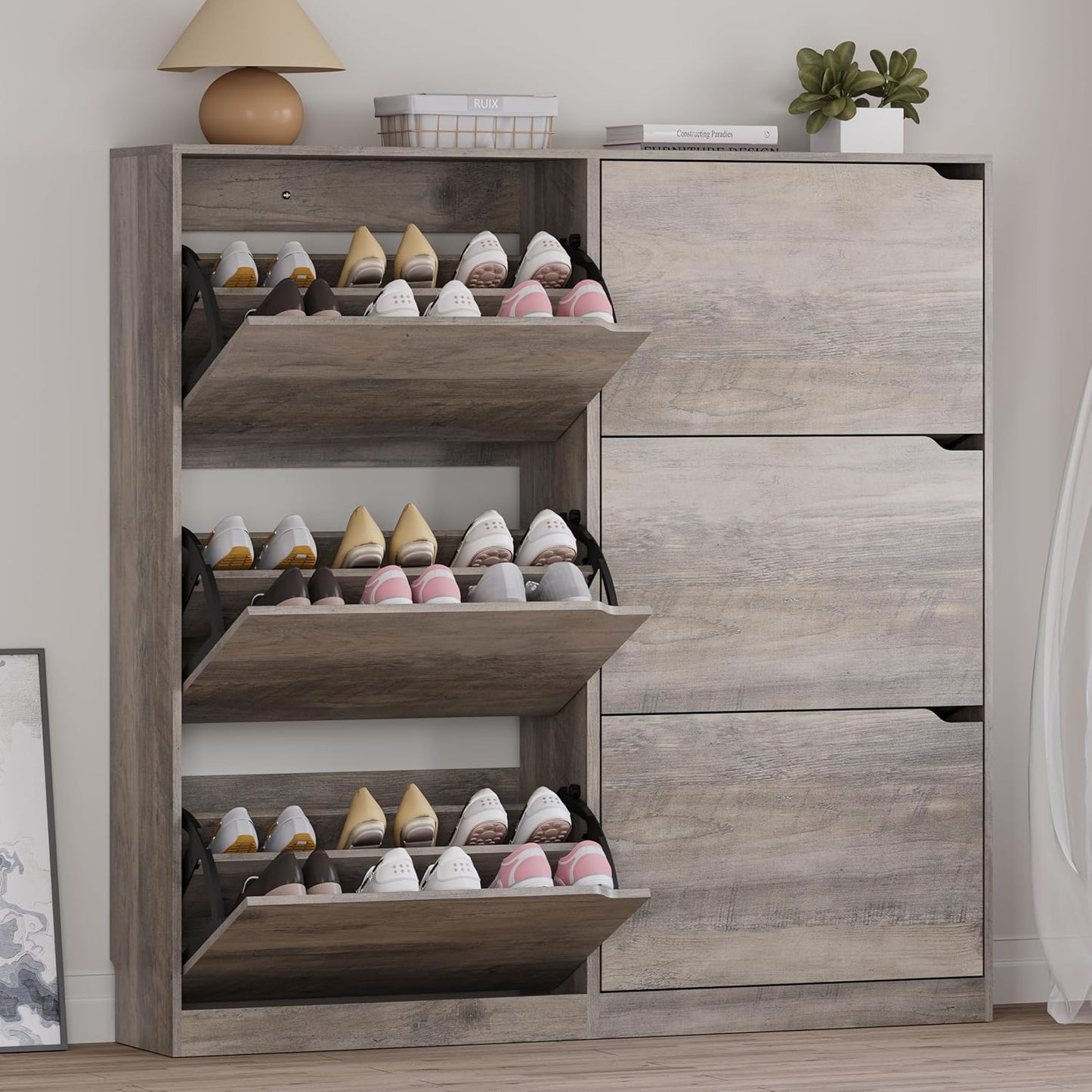 Shoe Cabinet with 6 Flip Drawers, Slim Narrow Shoe Storage Cabinet, Freestanding Shoe Organizer for
