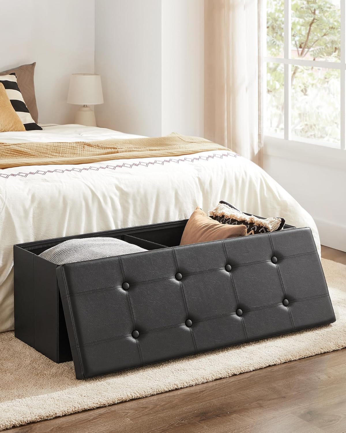 SONGMICS MAZIE Collection - 43 Inches Folding Storage Ottoman Bench, Ottoman with Storage, Foot