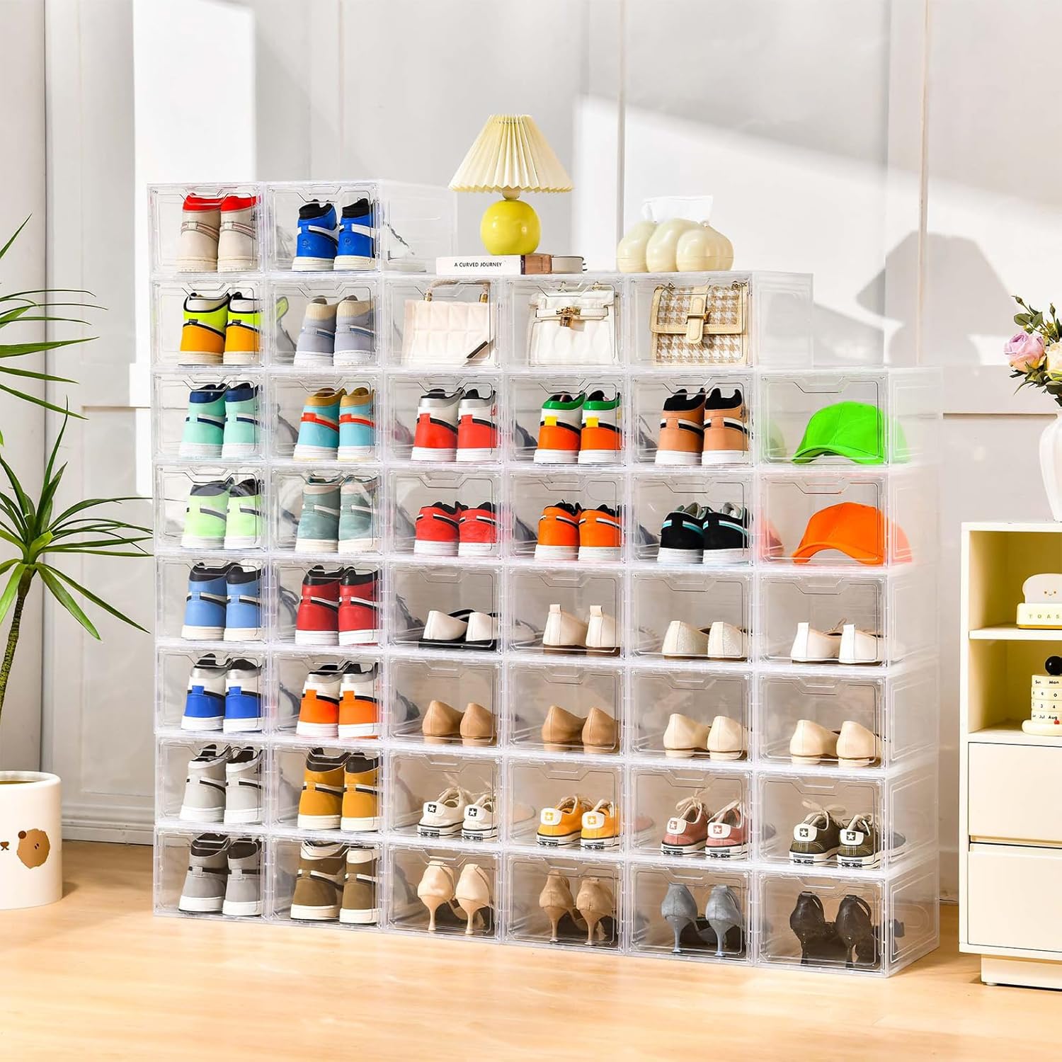 10 Pack Large Shoe Boxes Clear Plastic Stackable,Shoe Storage Organizer with Lids,Shoe Rack for