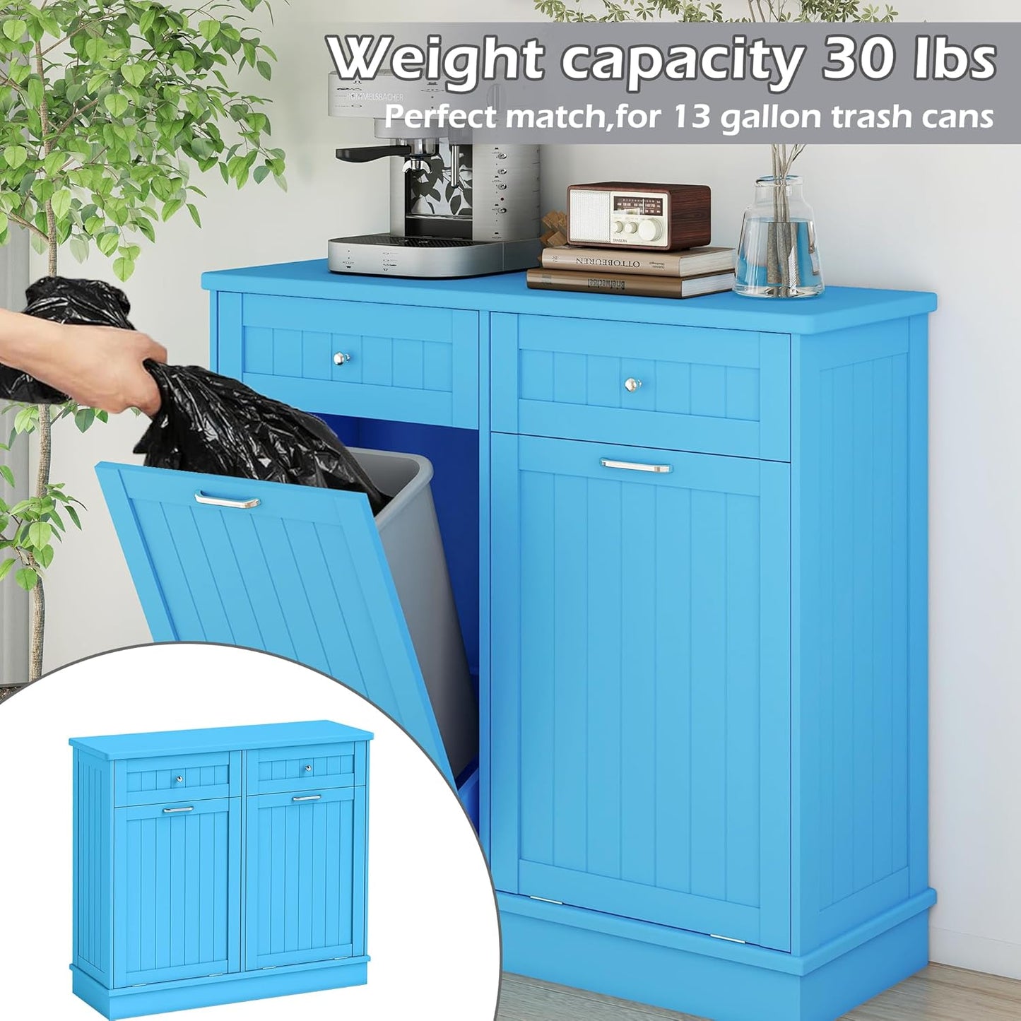 Betterhood Tilt Out Trash Cabinet 10 Gallon Wooden Free Standing Laundry Sorter Cabinet,Recycling