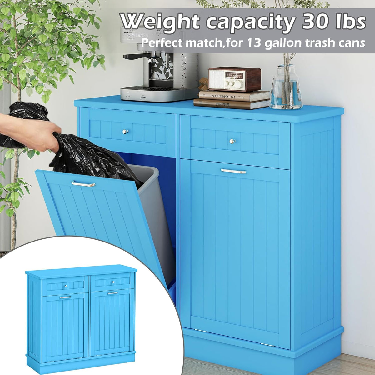 Betterhood Tilt Out Trash Cabinet 10 Gallon Wooden Free Standing Laundry Sorter Cabinet,Recycling