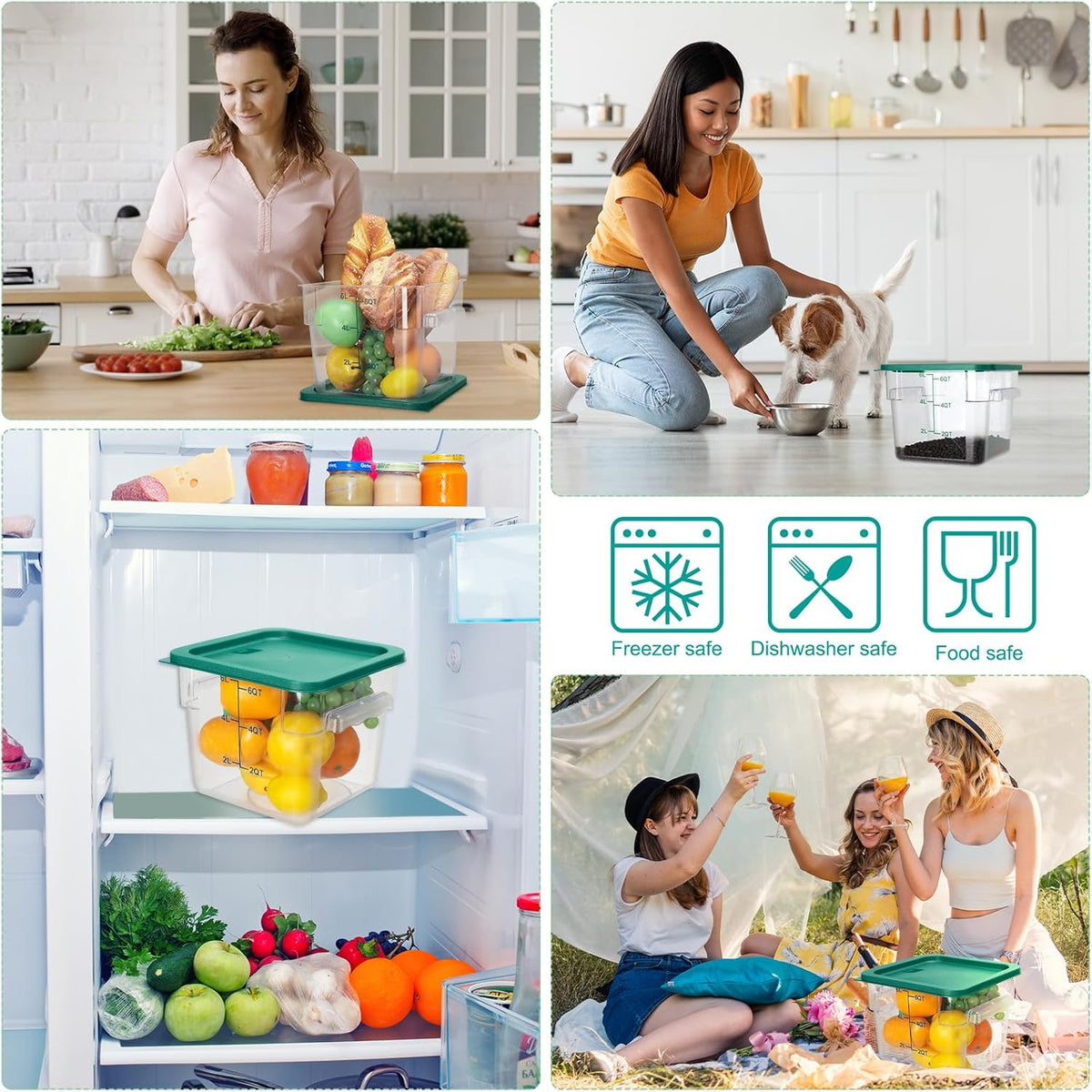 Lallisa 8 Pack 6 Qt Commercial Food Storage Containers with Lids Square Food Storage Container