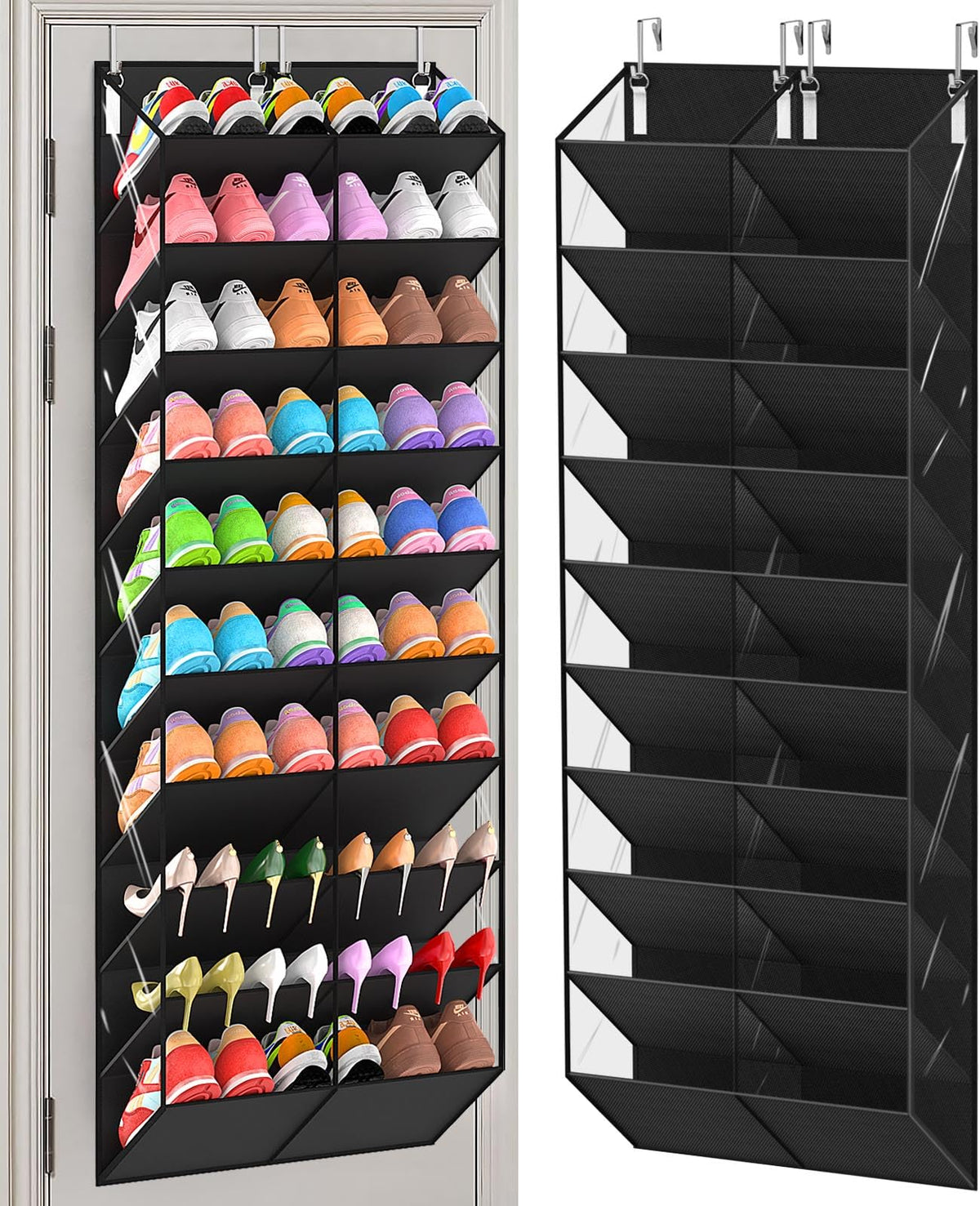 UVIAHOMI 20-30 Pairs Over the Door Shoe Organizer, Clear Pockets Hanging Shoe Storage for Closet