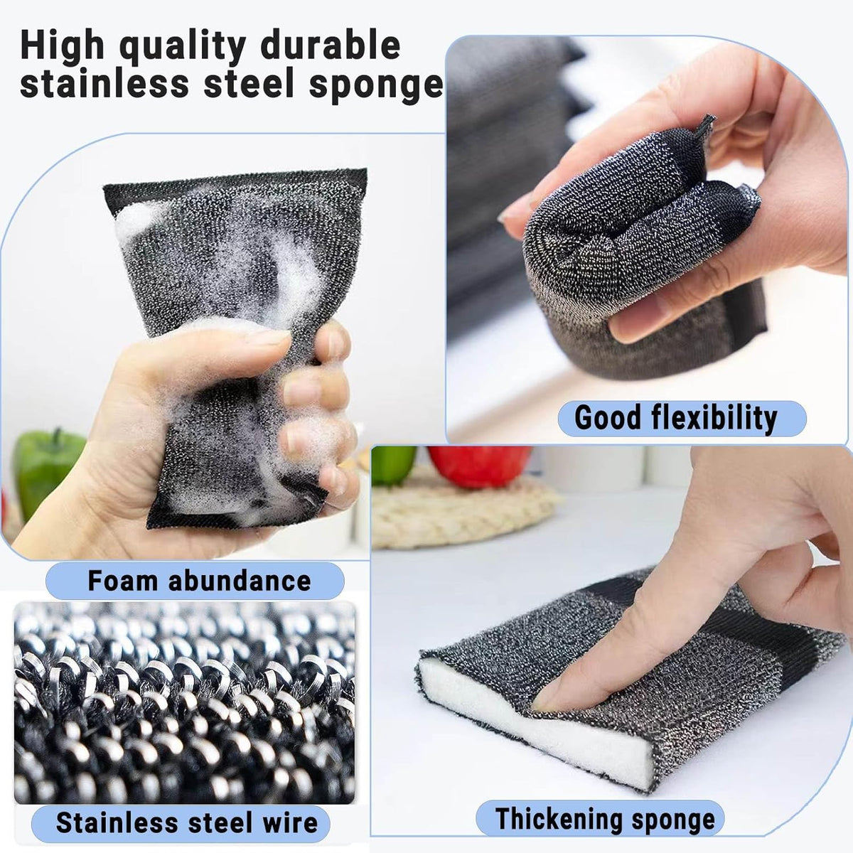 Steel Wool Scrubber Dish Sponges - Kitchen Scrubbing Pads Pot Scrubber for Kitchen Non Scratch
