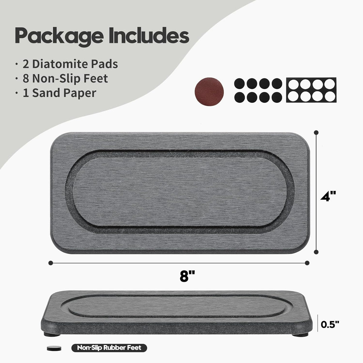 2Pack Diatomite Stone Coasters Water Absorbing Sink Tray for Kitchen & Bathroom Counter, Quick Dry