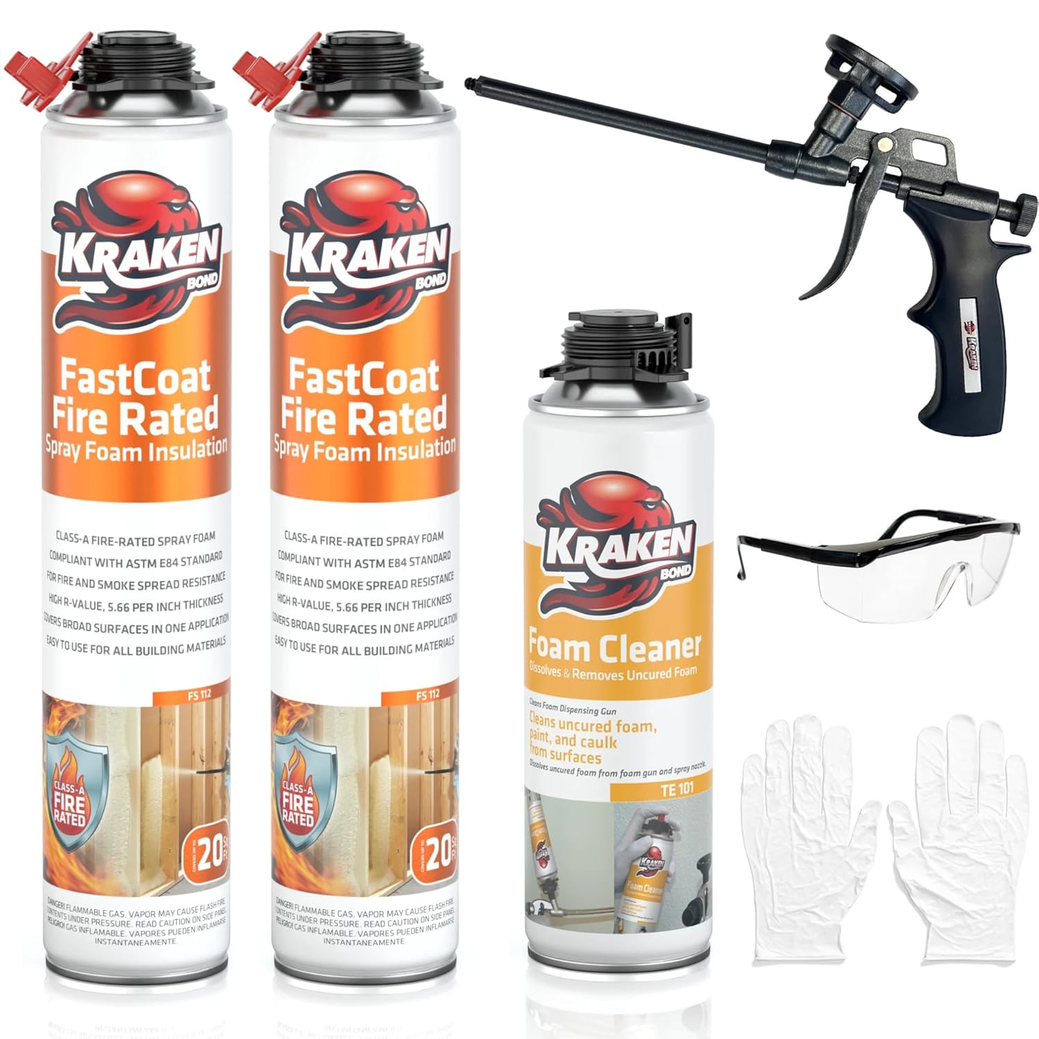 Kraken Bond Fastcoat Fire Rated Spray Foam Insulation Kit Closed Cell in a Can 40 sq ft (2x27.1