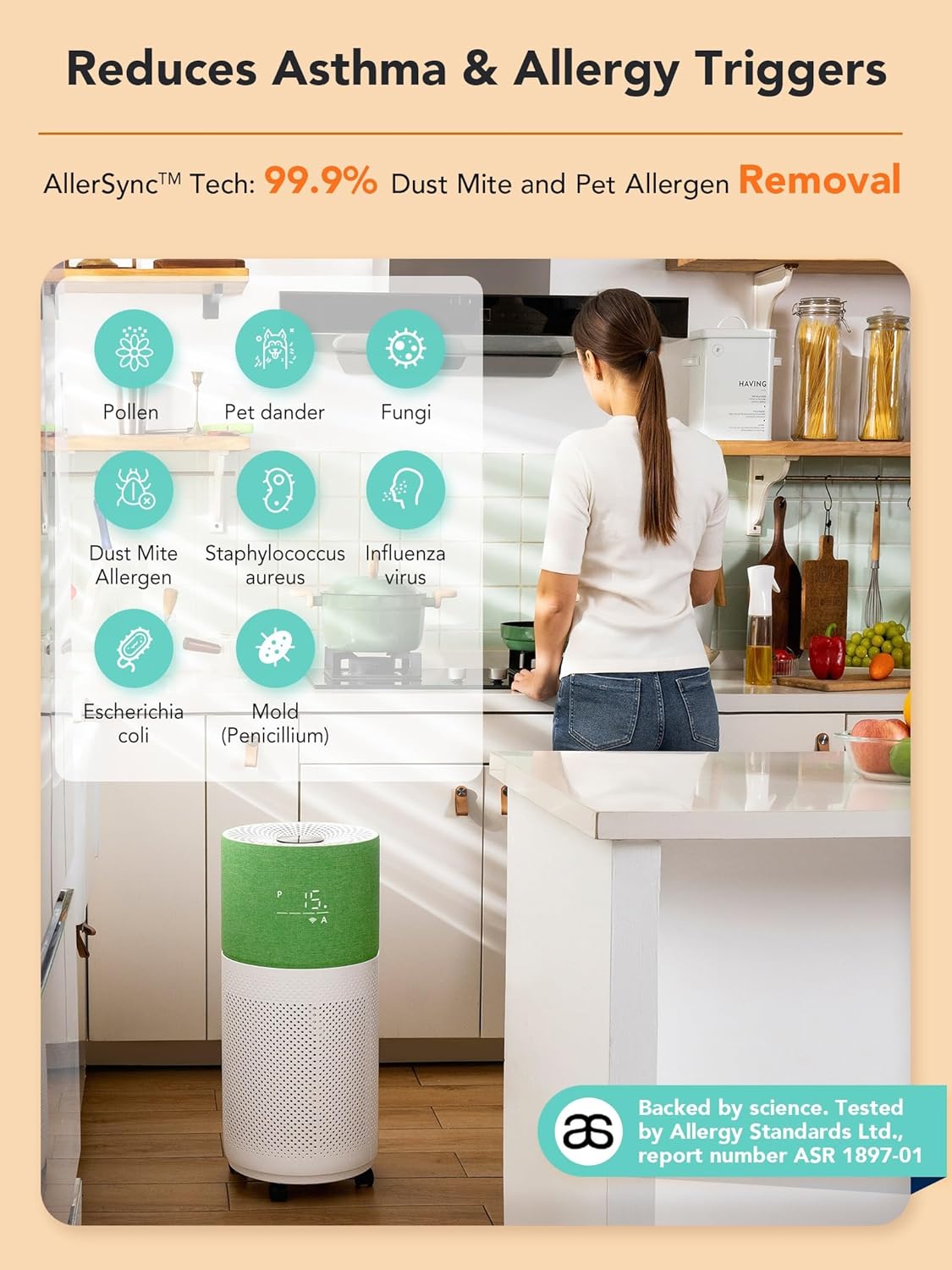 CleanForce Rainbow H13 True HEPA Air Purifier for Home Large Room, Bedroom, up to 2550sqft, Smart