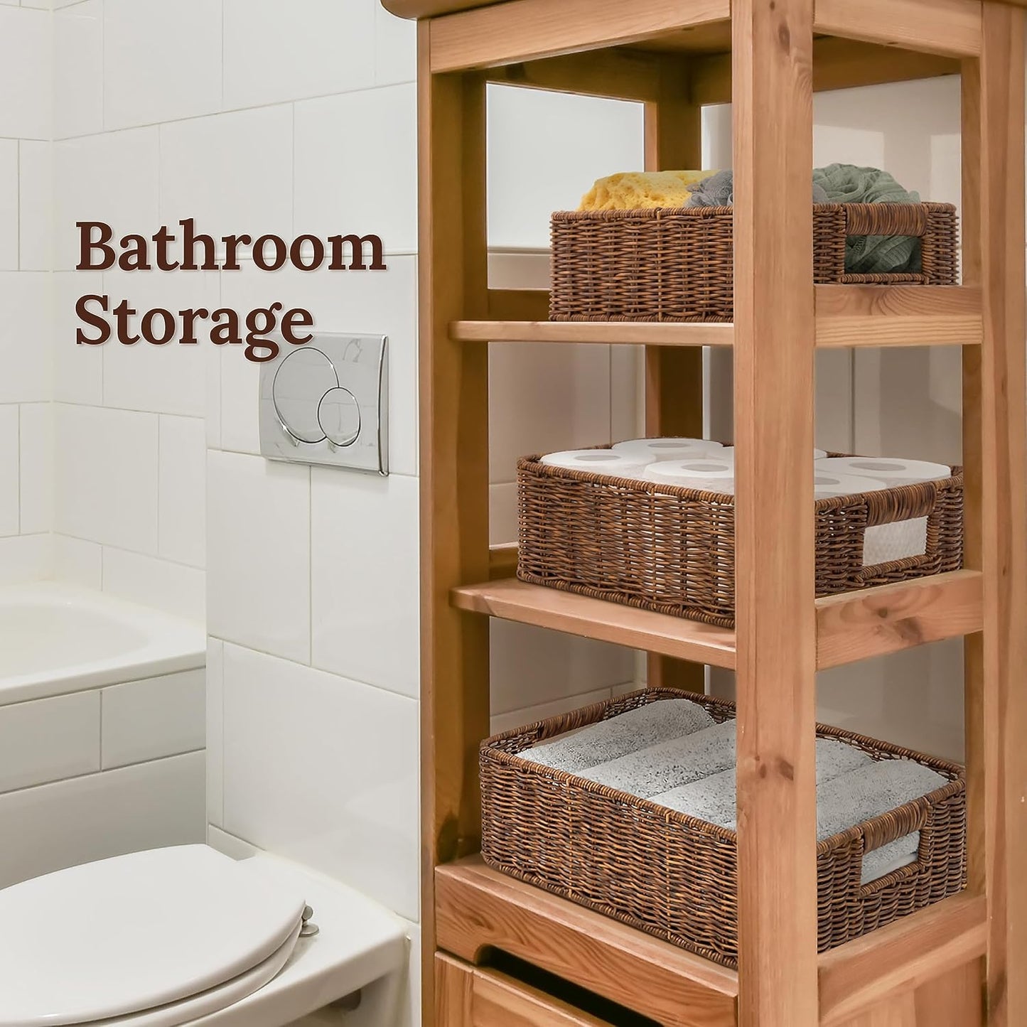 Baskets for Organizing, Undershelf Wicker Storage, Hand Woven Organizer for Closet Organization