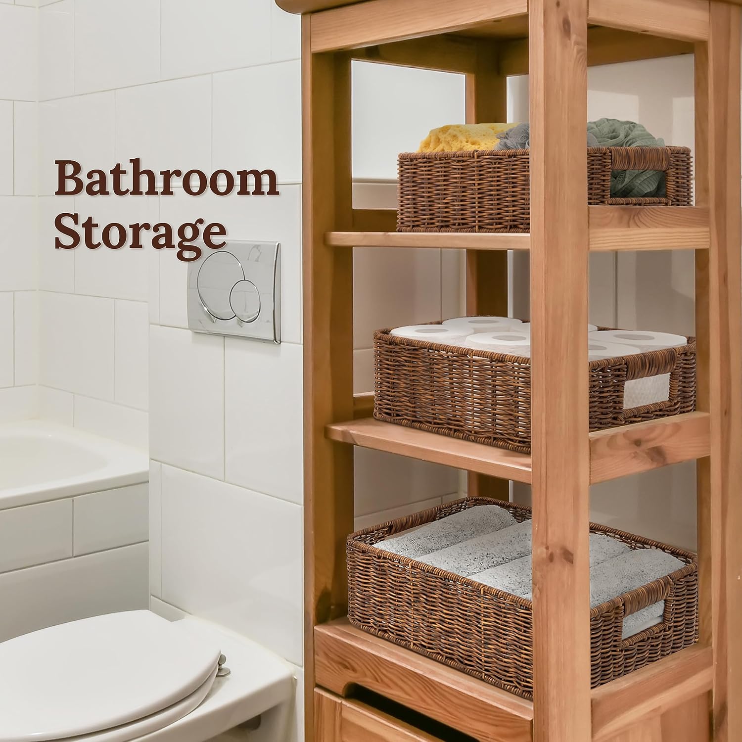 Baskets for Organizing, Undershelf Wicker Storage, Hand Woven Organizer for Closet Organization
