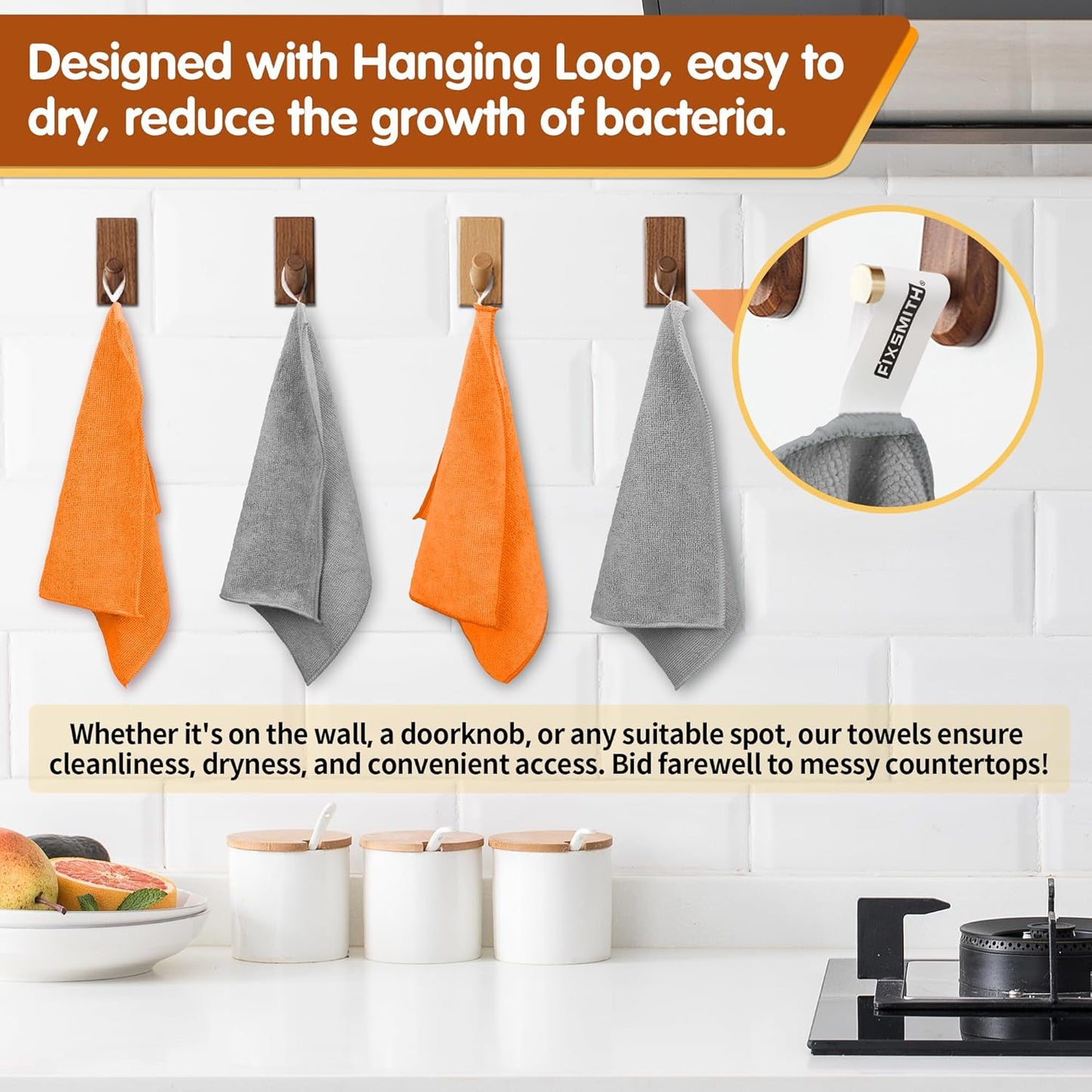 FIXSMITH Microfiber Cleaning Cloth -Pack of 12, Highly Absorbent Cleaning Rags(Grey&Orange)