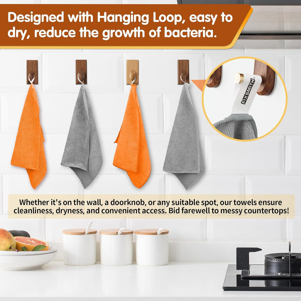 FIXSMITH Microfiber Cleaning Cloth -Pack of 12, Highly Absorbent Cleaning Rags(Grey&Orange)