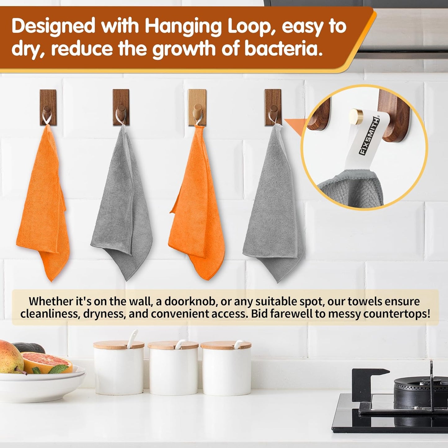 FIXSMITH Microfiber Cleaning Cloth -Pack of 8, Highly Absorbent Cleaning Rags(Grey&Orange), 16"X12"