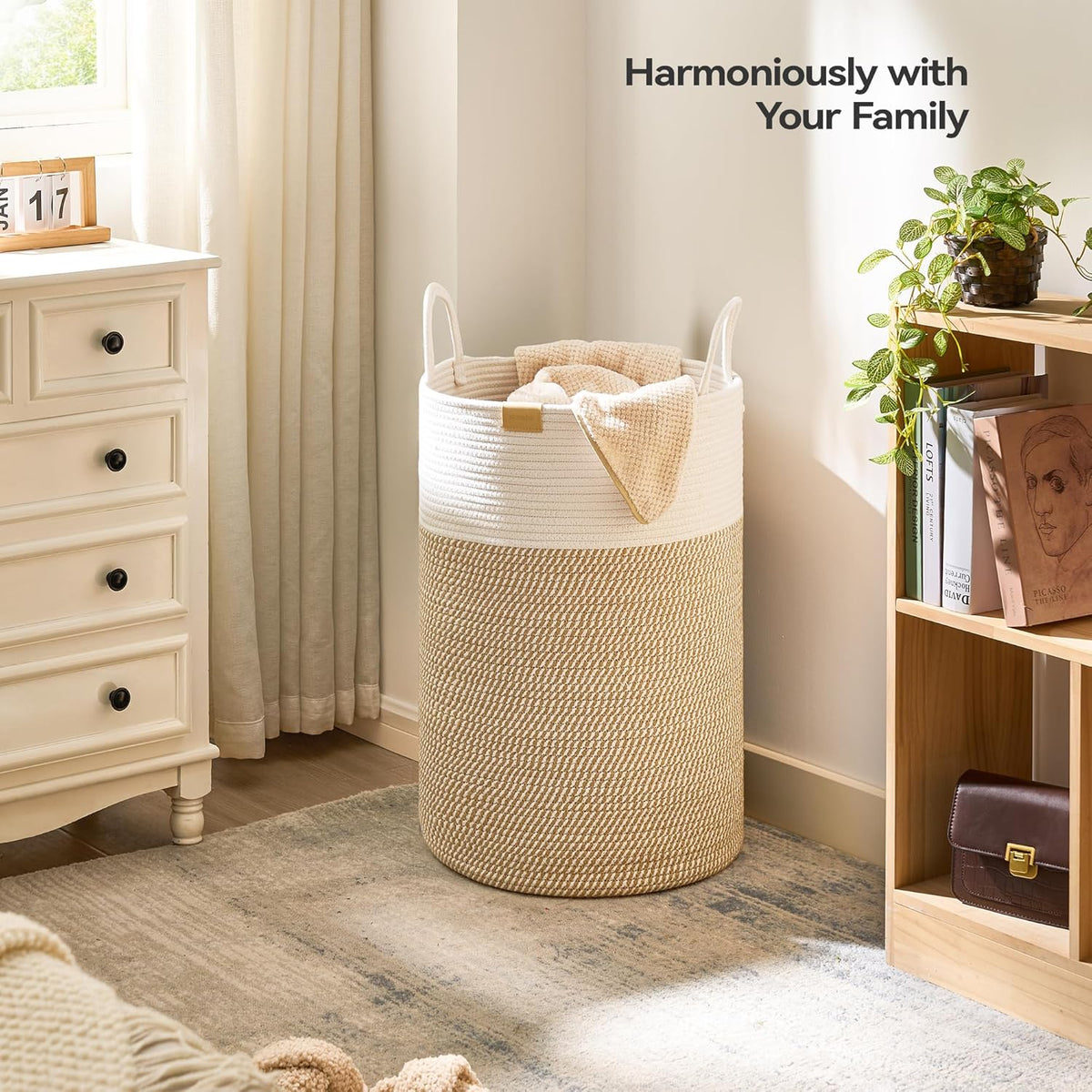 Laundry Hamper 75L,Large Laundry Basket for Clothes,Decorative Storage Basket for Blankets,Cotton