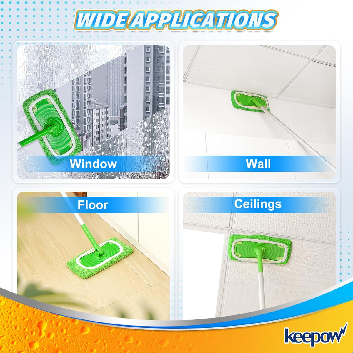 KEEPOW Reusable Wet Pads Refills Compatible with Swiffer Sweeper Mop, Dry Sweeping Cloths