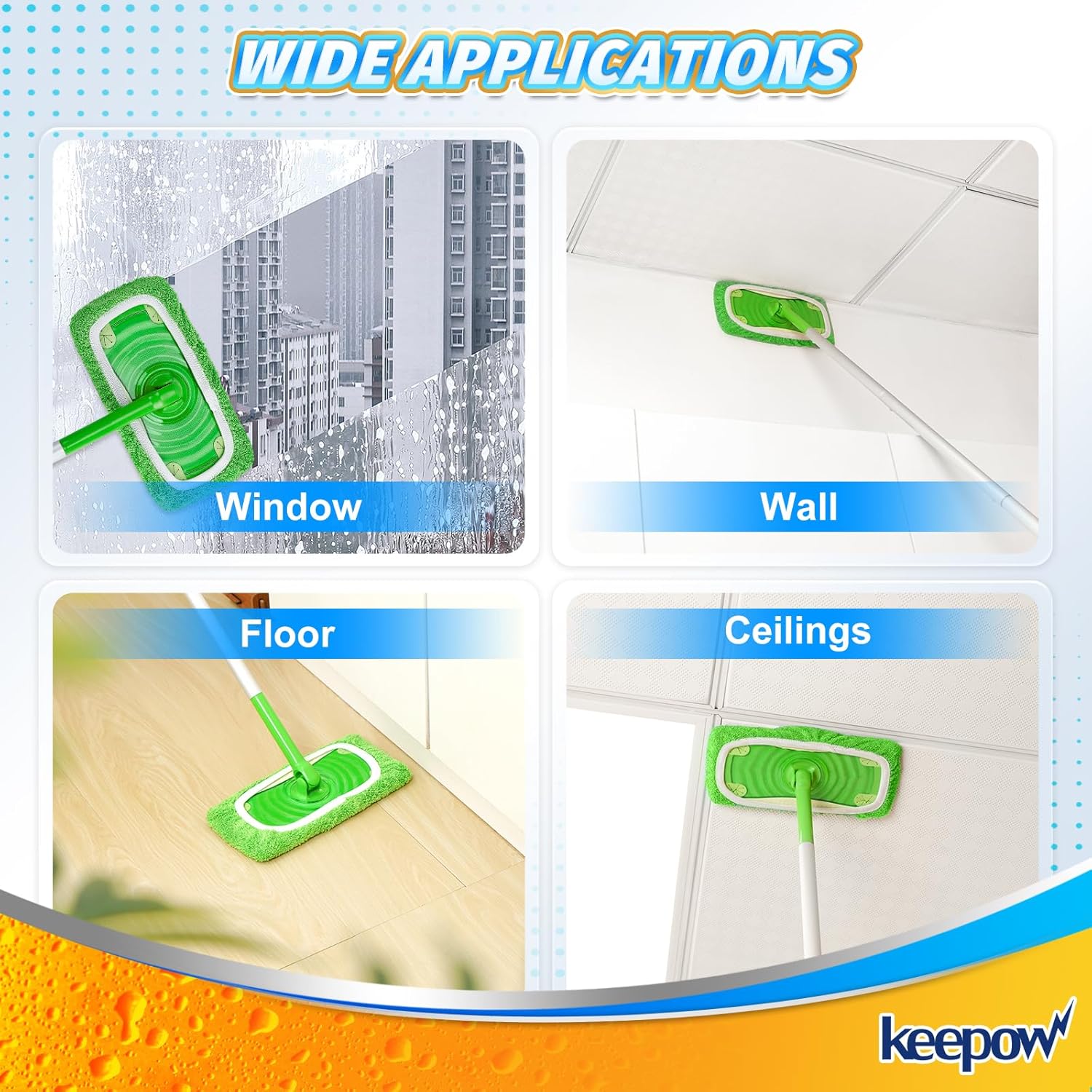 KEEPOW Reusable Wet Pads Refills Compatible with Swiffer Sweeper Mop, Dry Sweeping Cloths