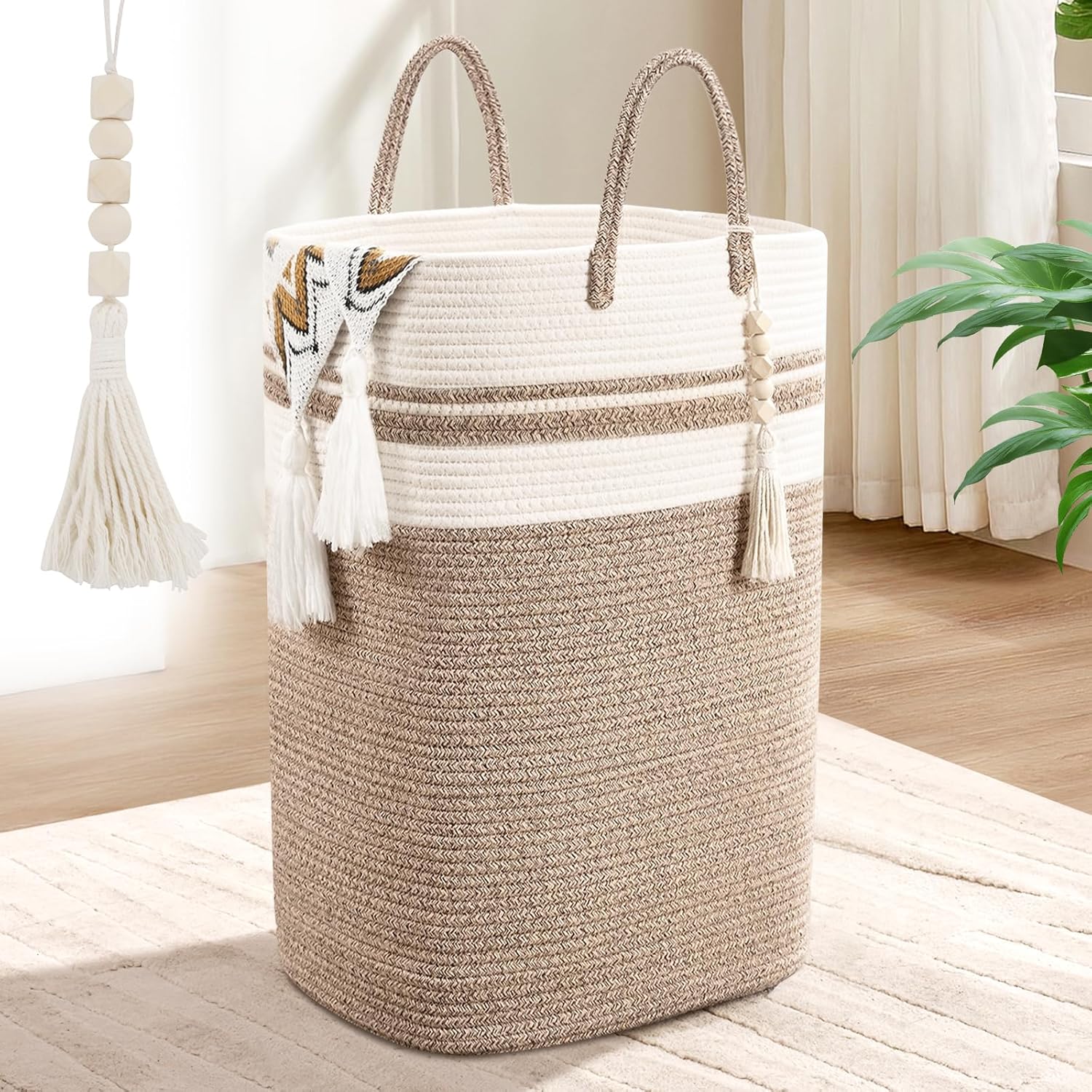 Woven Laundry Basket for Clothes, 100 L Large Rectangle Laundry Hampers, Nursery Storage Basket for