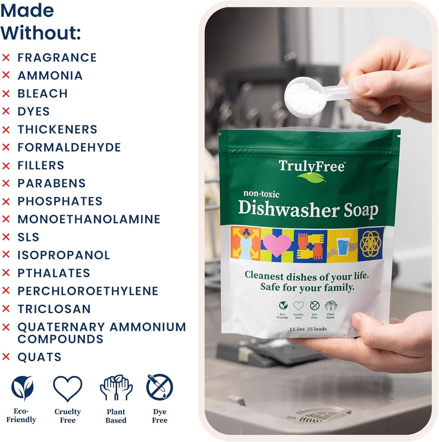 Truly Free Dishwasher Detergent Powder | Natural Dish Detergent, Dishwasher Soap | Plastic Free