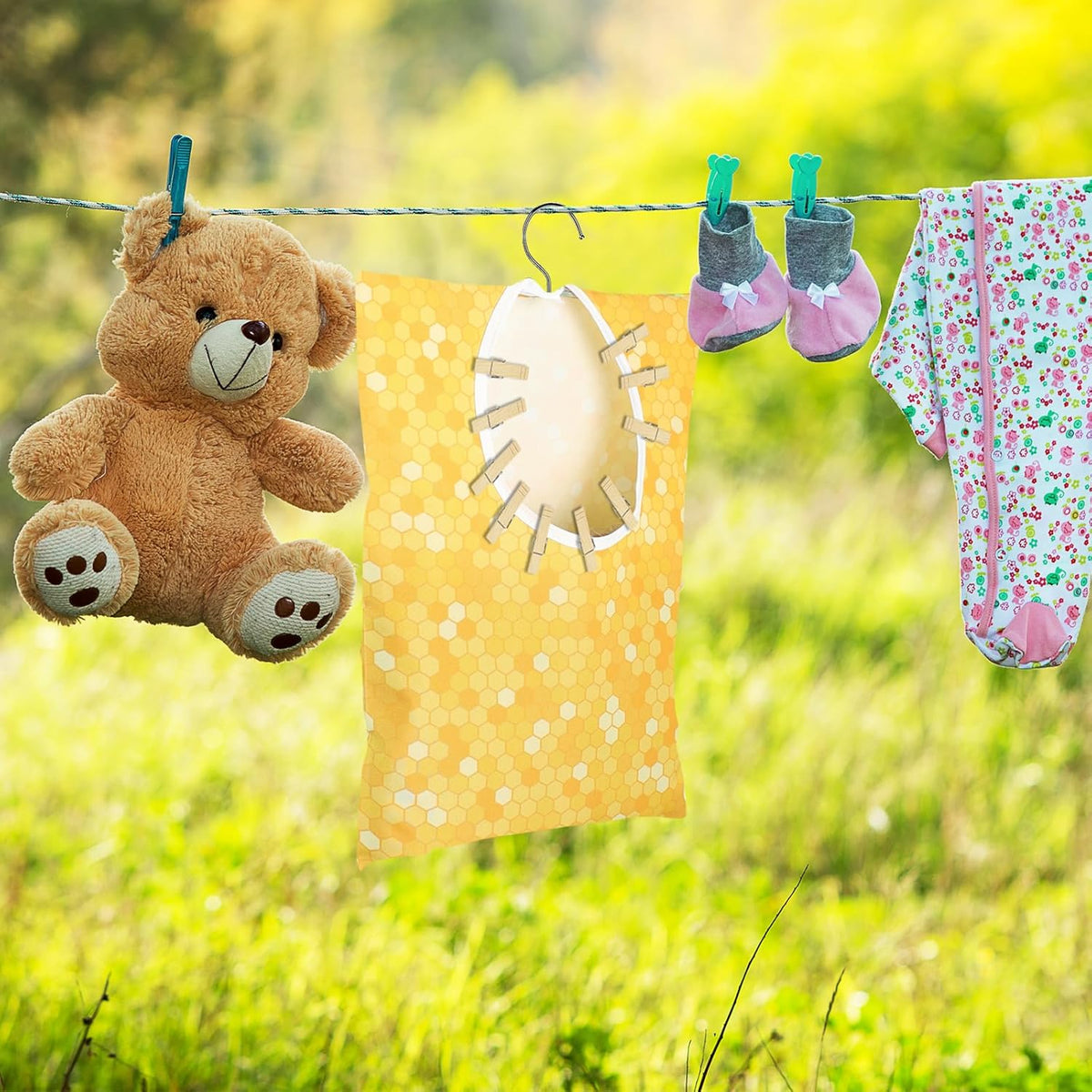 Bee Honeycomb Clothespin Holder - 2 Pcs Bee Clothes Pin Bags - 15 X 11 Inch - Clothes Hanging Bag