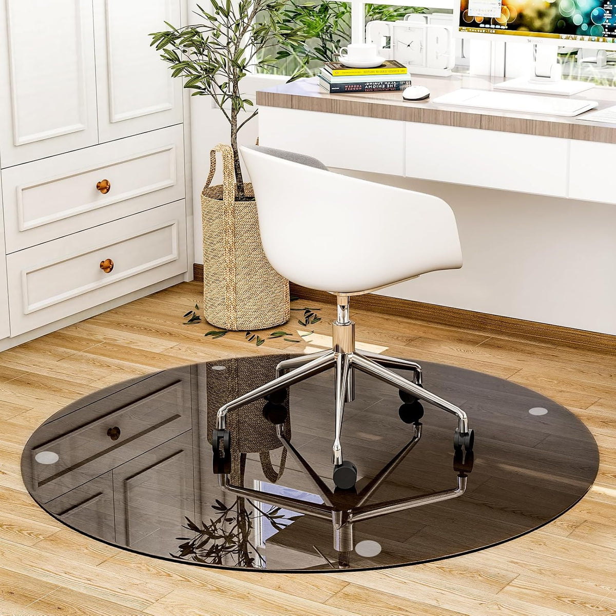 55" x 55" Round Tempered Glass Chair Mat for Carpet & Hardwood, Heavy-Duty Glass Floor Mat for