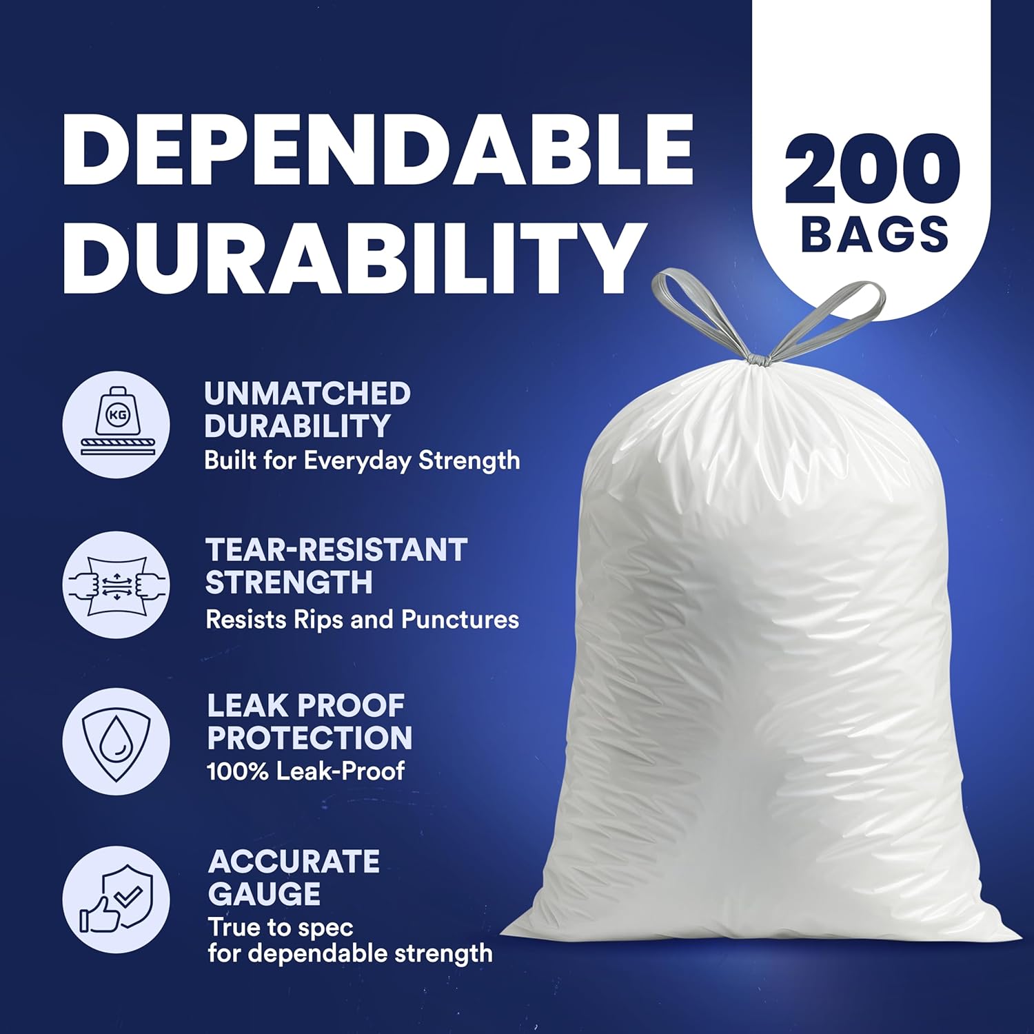 Plasticplace 13 Gallon Trash Bags â”‚ 1.2 Mil â”‚ White Drawstring Garbage Can Liners â”‚ 24" x