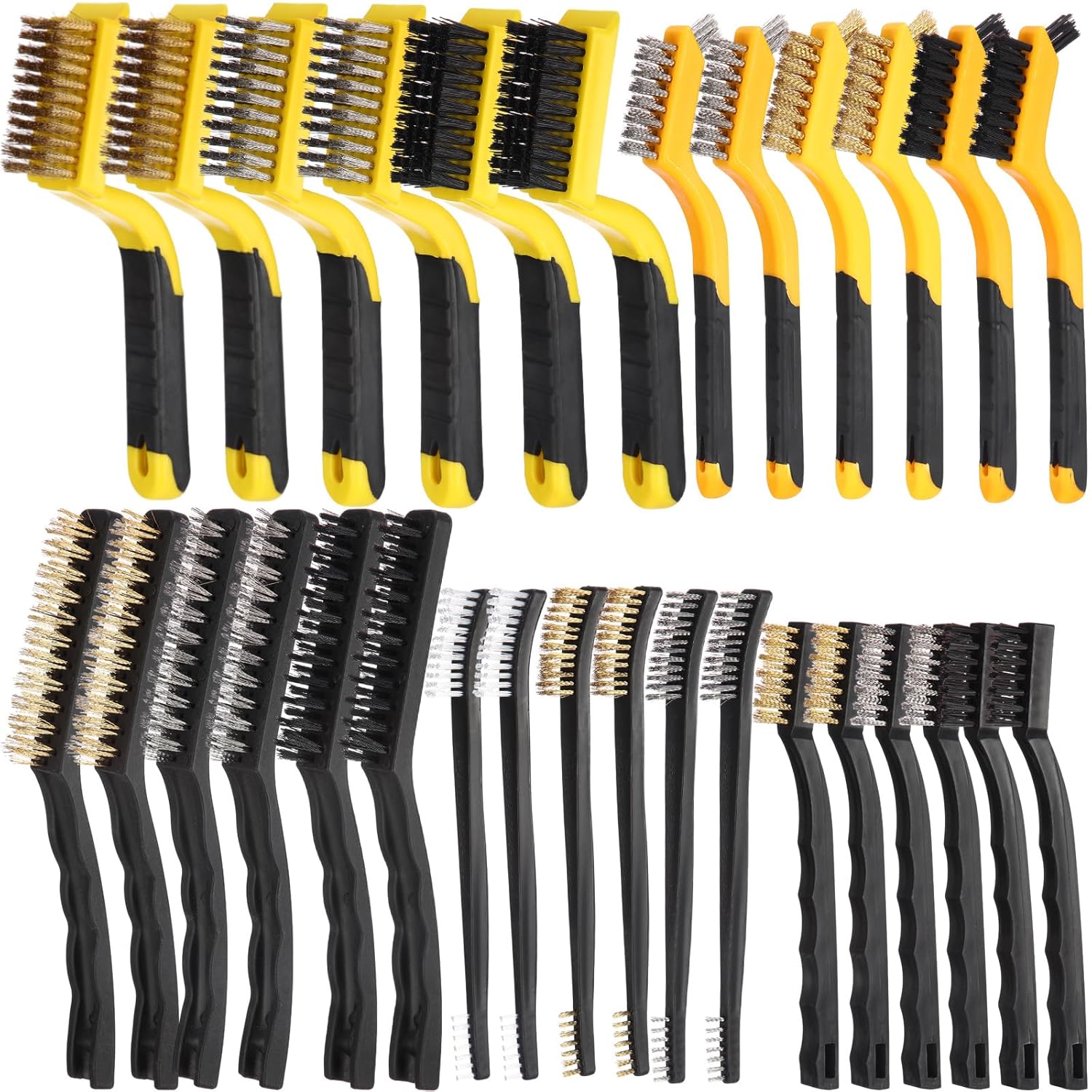 Sumind 30 Pcs Wire Cleaning Brush Set Nylon/ Stainless Steel/ Brass Metal Brush with Curved Handle