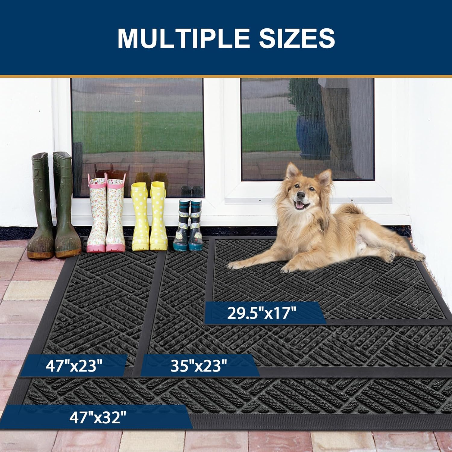 Smiry Front Door Mat Outside Entrance, Heavy Duty Outdoor Indoor Natural Rubber Doormat, Non Slip