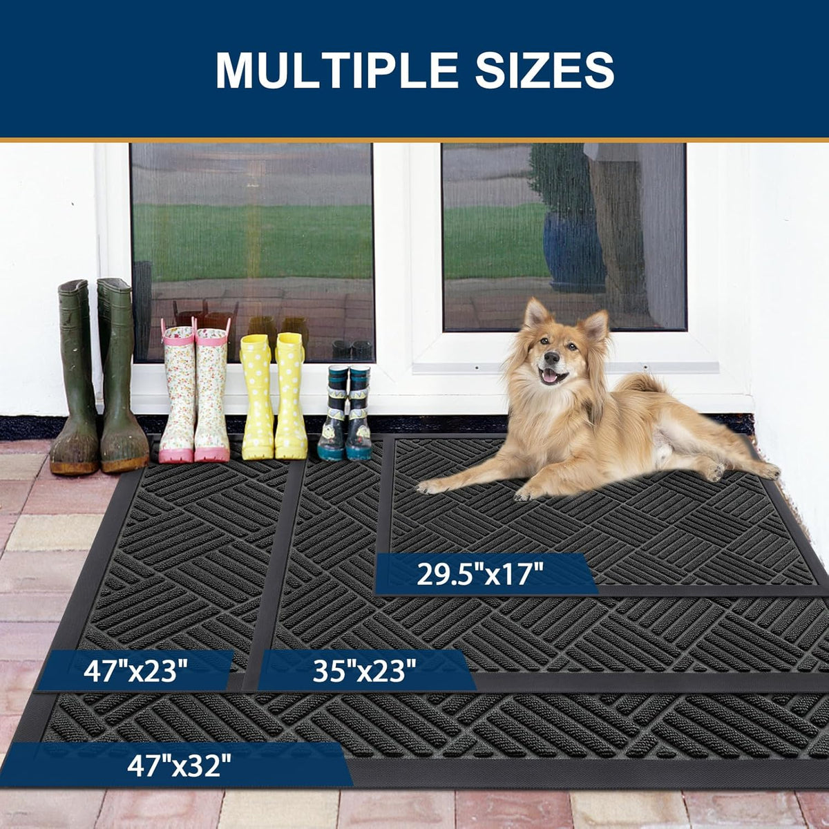 Smiry Front Door Mat Outside Entrance, Heavy Duty Outdoor Indoor Natural Rubber Doormat, Non Slip