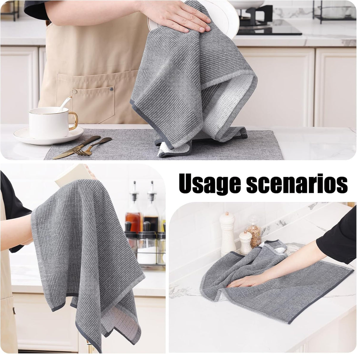 Homaxy Premium Kitchen Towels(18”x 28”, 6 Pack), Large Cotton Kitchen Hand Towels, Flat and Terry