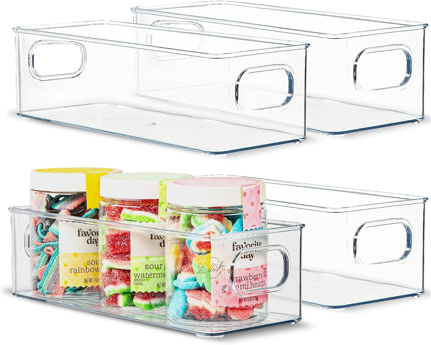 Plastic Food Storage 4 Pack Clear Container Bin with Handles for Organizing Kitchen, Pantry