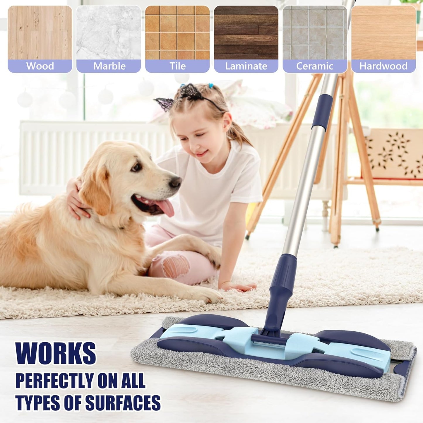 MEXERRIS Microfiber Floor Mop for Hardwood Laminate Tile Floor Cleaning: Stainless Steel Handle - 4