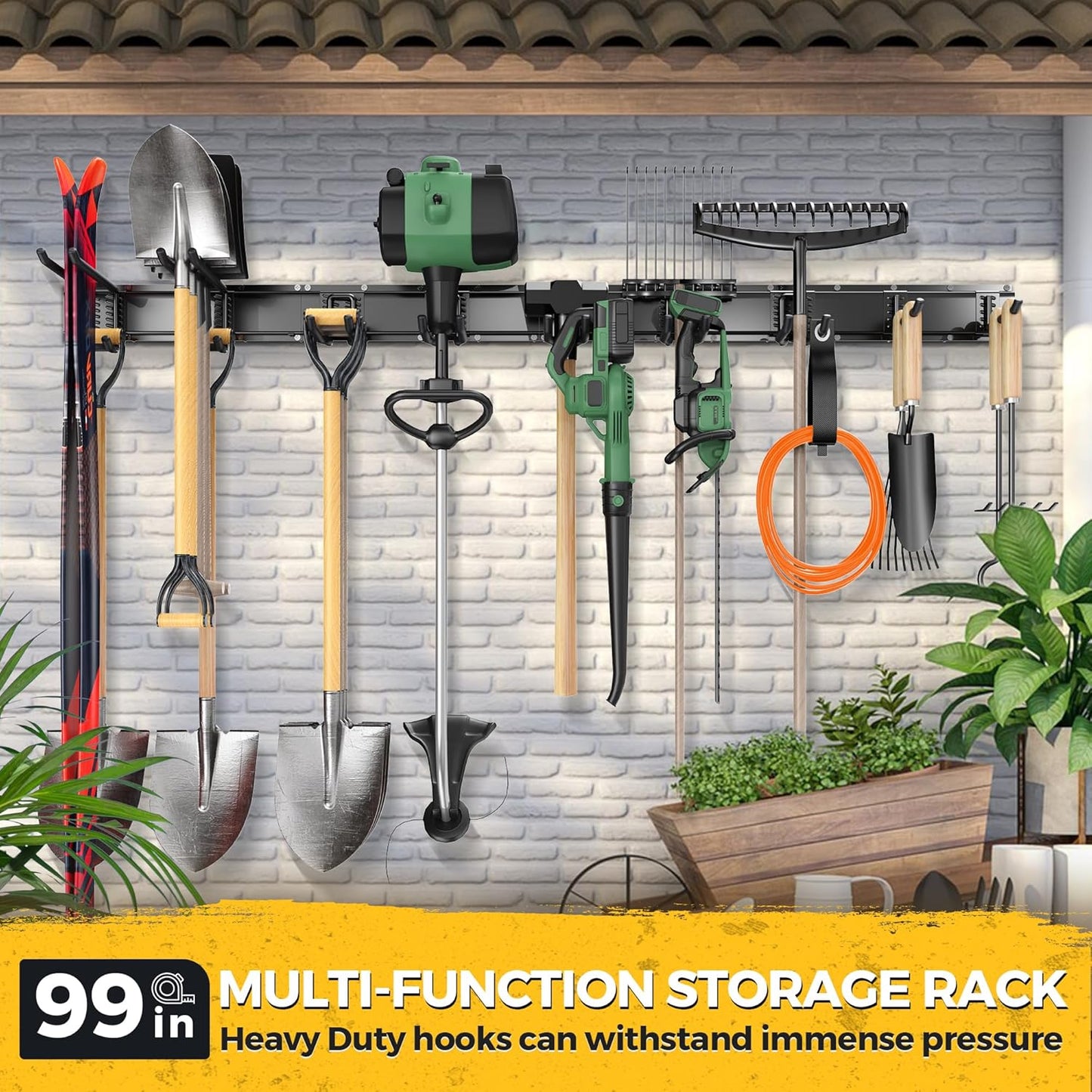 LBT 99" Garage Tool Organizer Wall Mount - 1000lbs Garden Tool Organizer with Adjustable Hooks