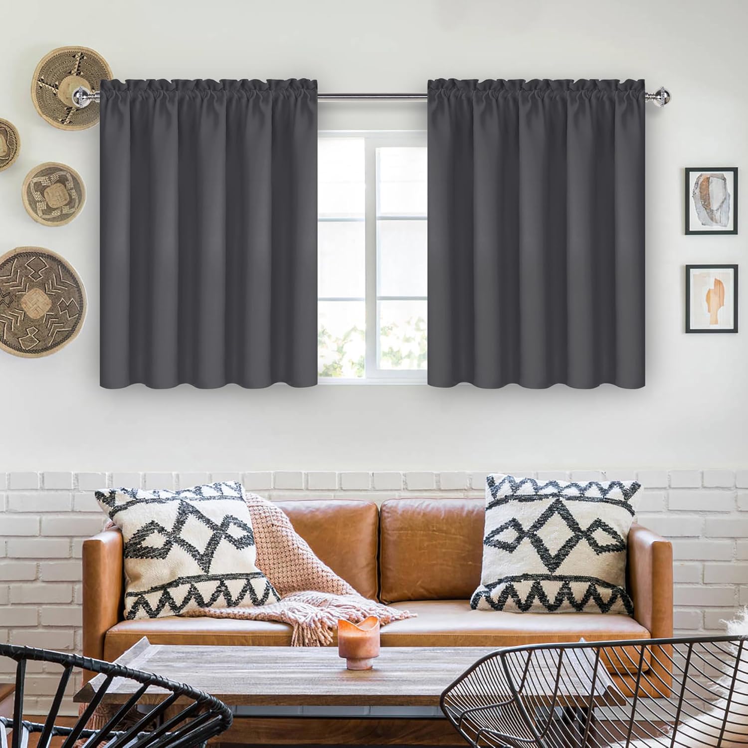 DWCN Short Blackout Curtains 36 inches Length 2 Panels Set, Half Window Rod Pocket Privacy Curtain