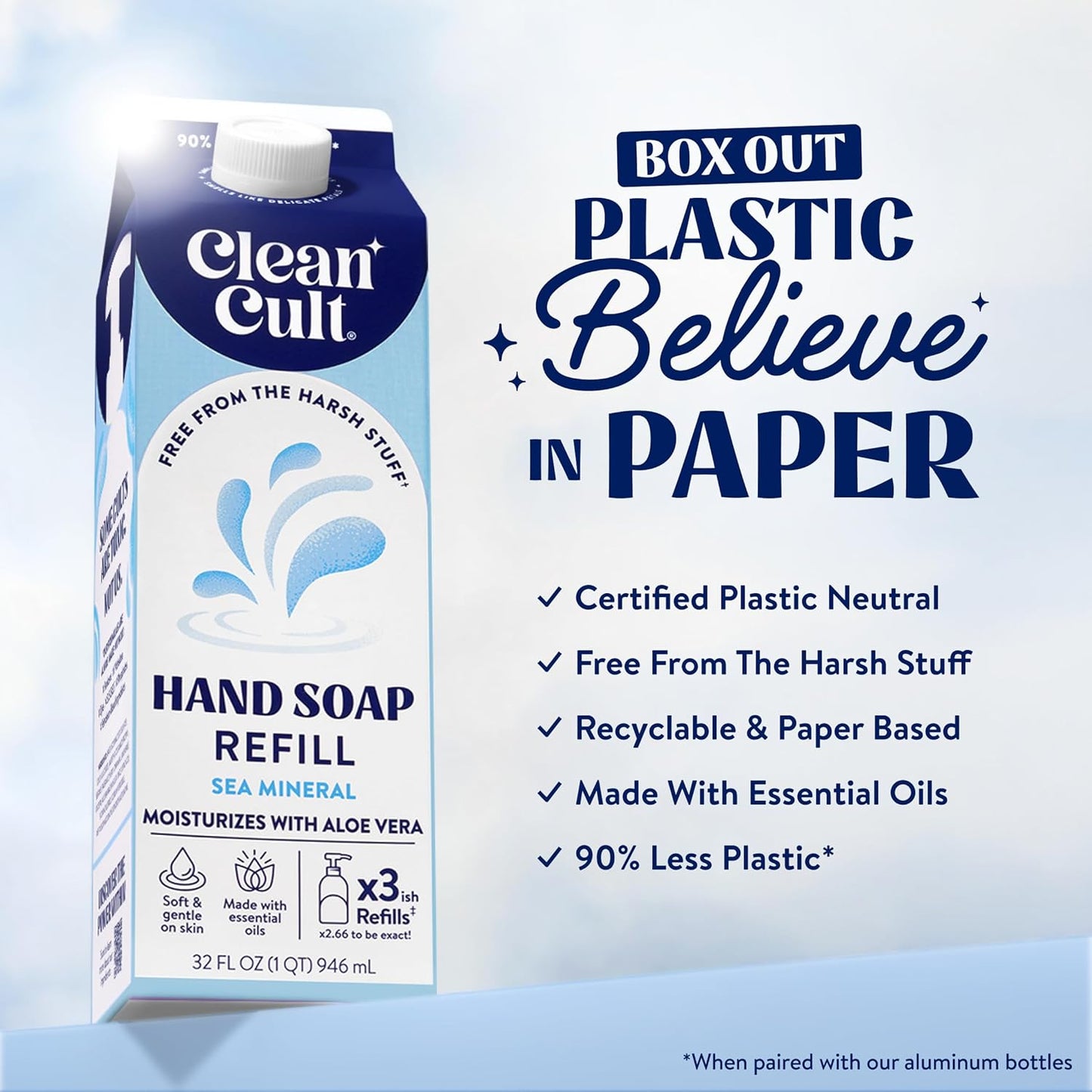 Cleancult - Liquid Hand Soap Refills - Sea Minerals - Gentle On Sensitive Skin - Made with Aloe