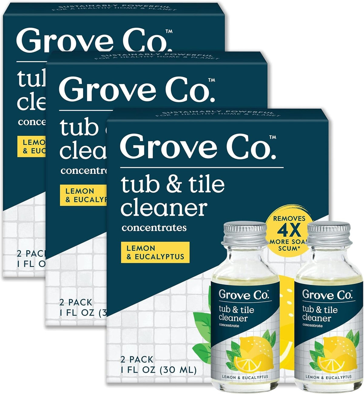 Grove Co. Tub and Tile Cleaner, Refill Concentrate (6 x 1 Fl Oz) Plant-Based Household Cleaning